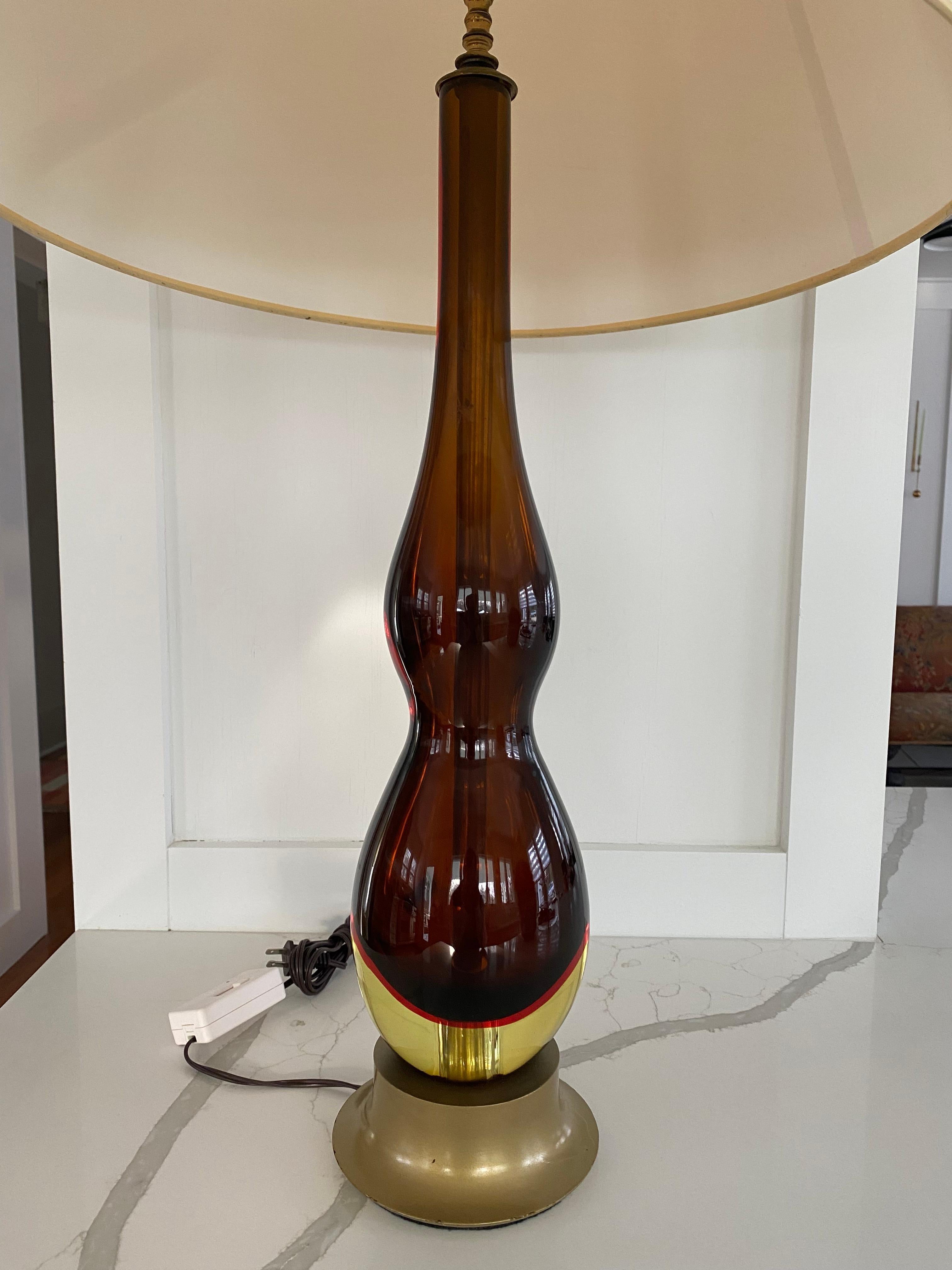 Flavio Poli Murano Italien Sommerso Glas Doppelkürbis geformte Tischlampe (Handgefertigt) im Angebot