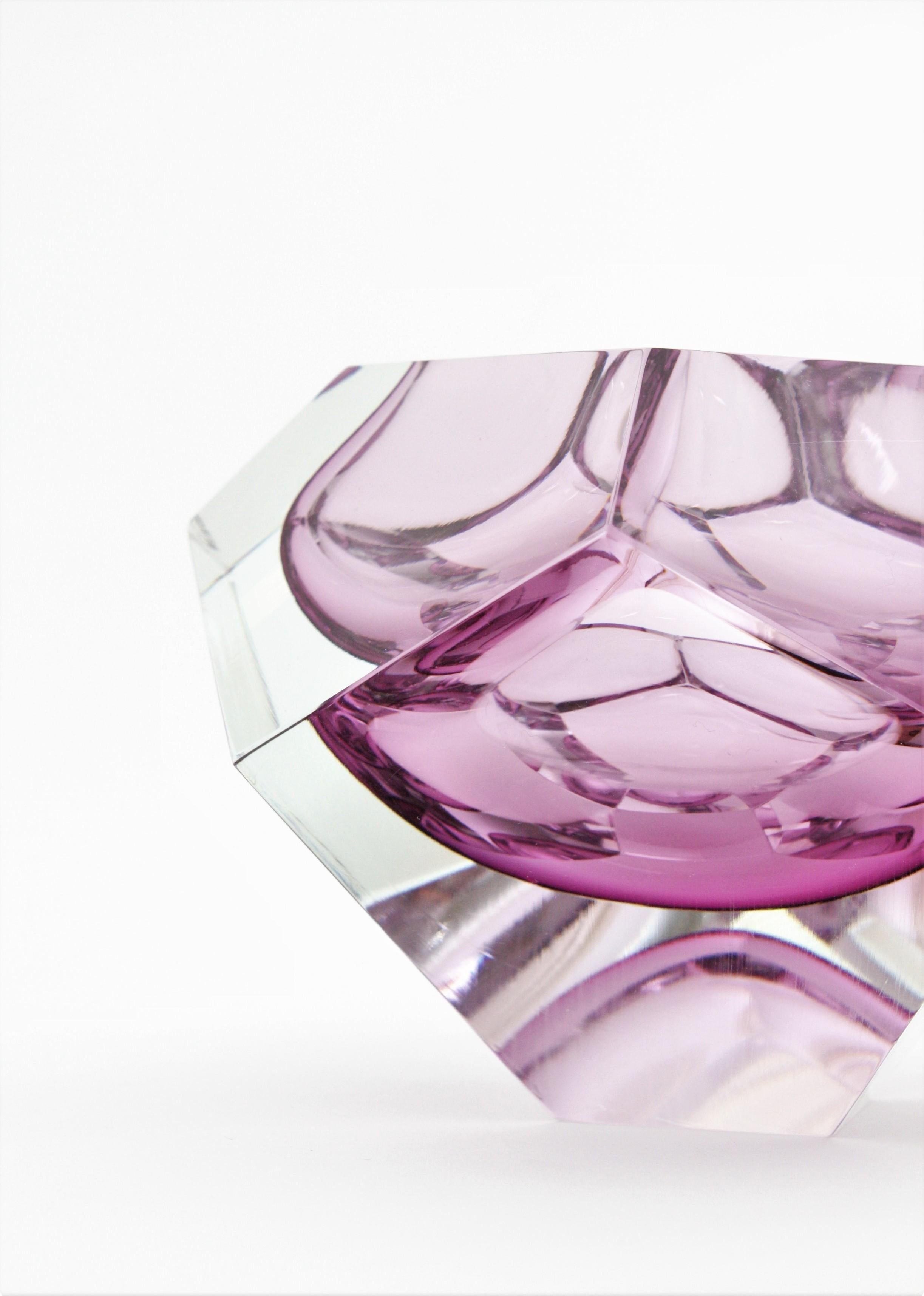 Flavio Poli Murano Lavender Sommerso Faceted Giant Art Glass Bowl For Sale 2