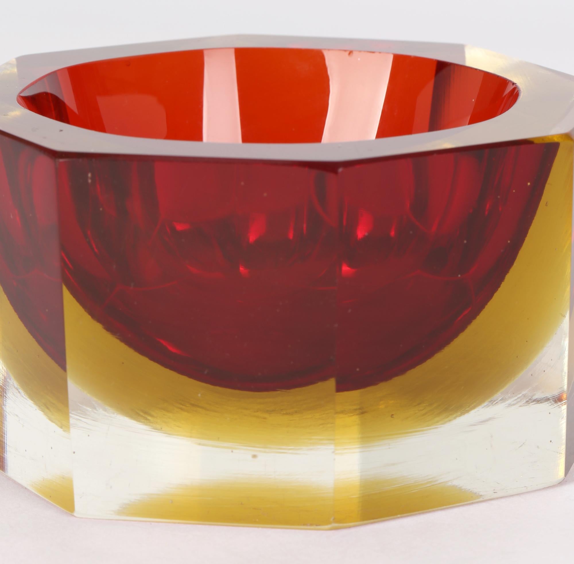 Flavio Poli Murano Mid-Century Heavy Octagonal Sommerso Glass Bowl for Seguso 3