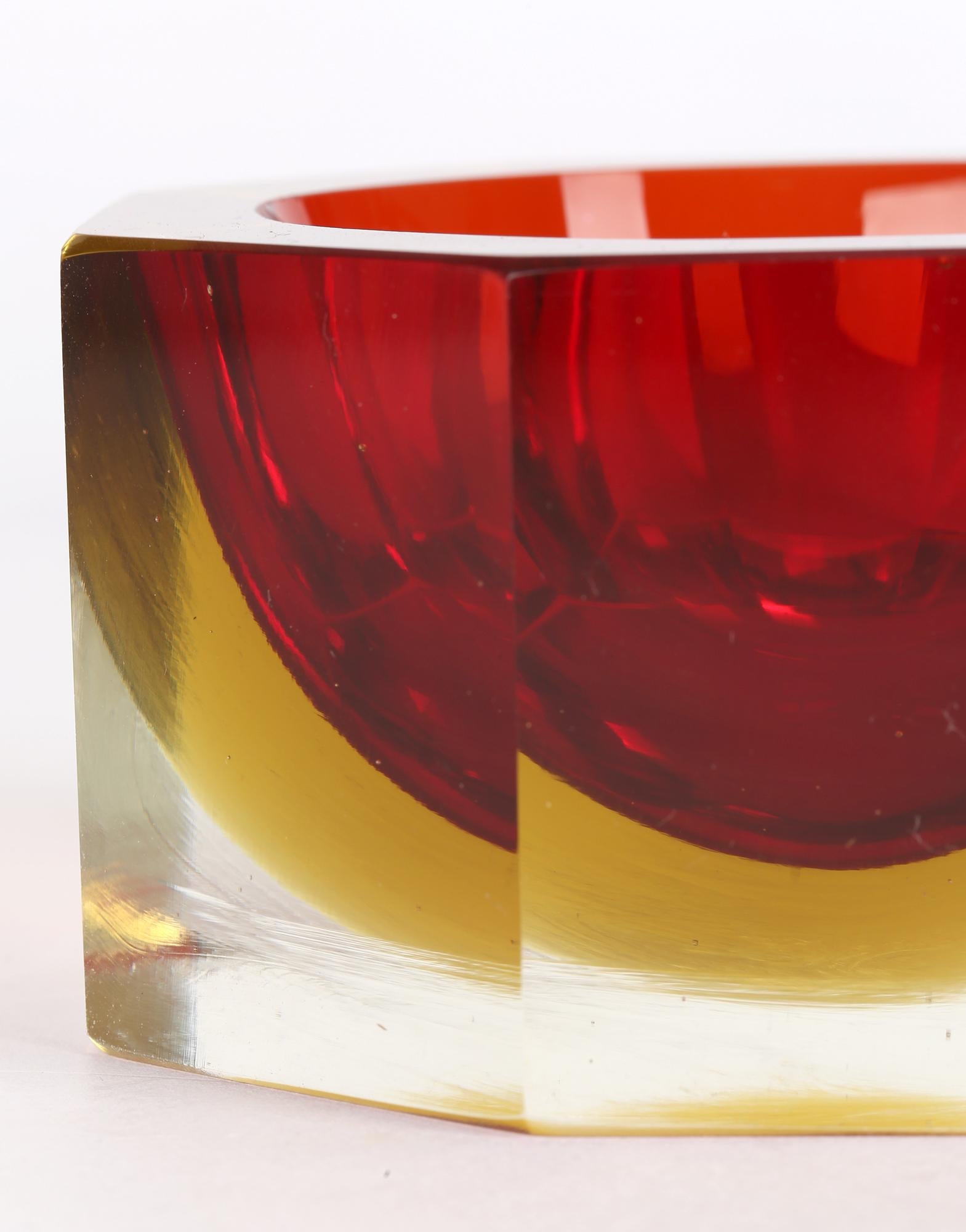 Flavio Poli Murano Mid-Century Heavy Octagonal Sommerso Glass Bowl for Seguso 4