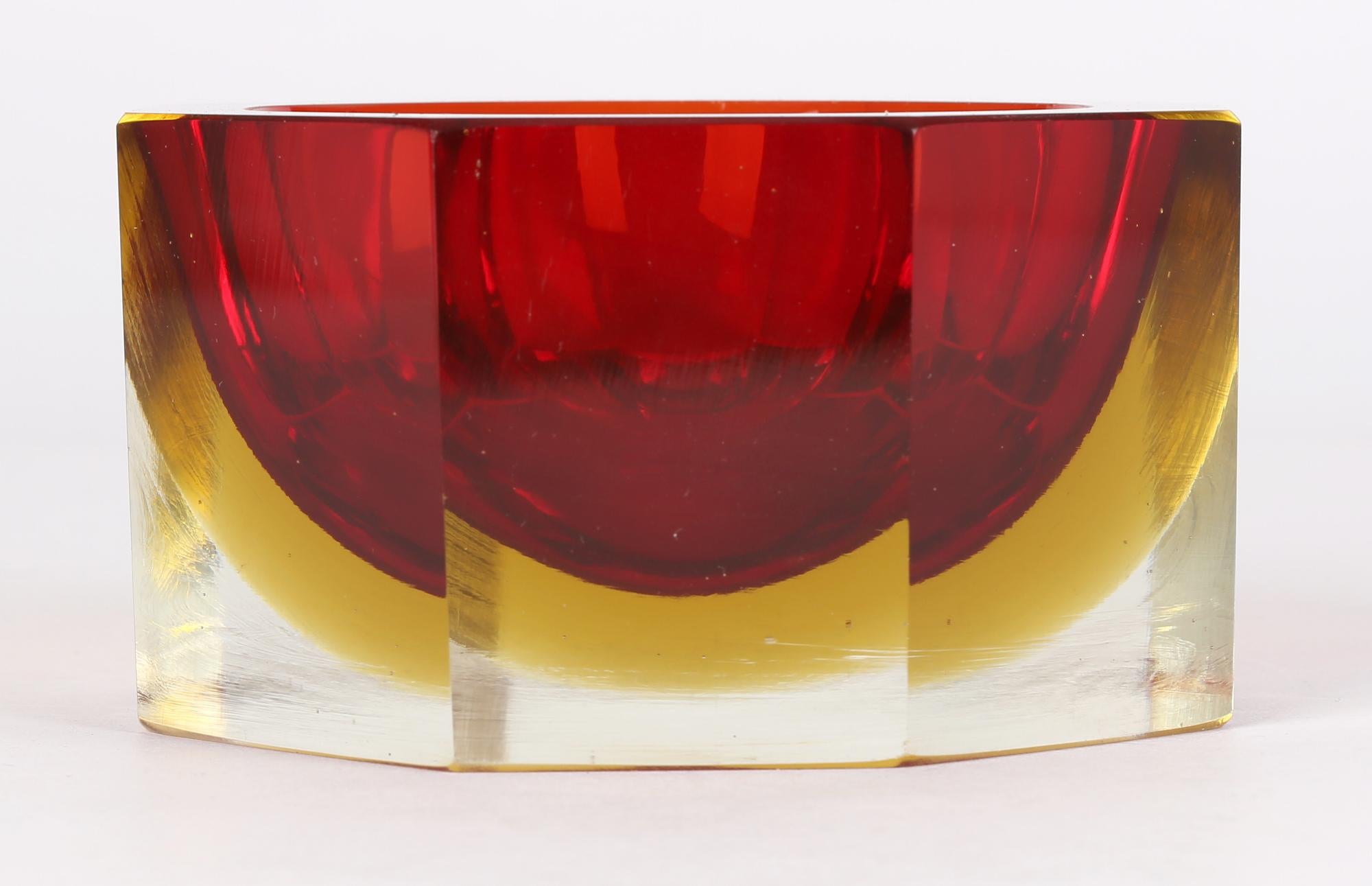 Flavio Poli Murano Mid-Century Heavy Octagonal Sommerso Glass Bowl for Seguso 5