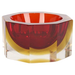 Flavio Poli Murano Mid-Century Heavy Octagonal Sommerso Glass Bowl for Seguso