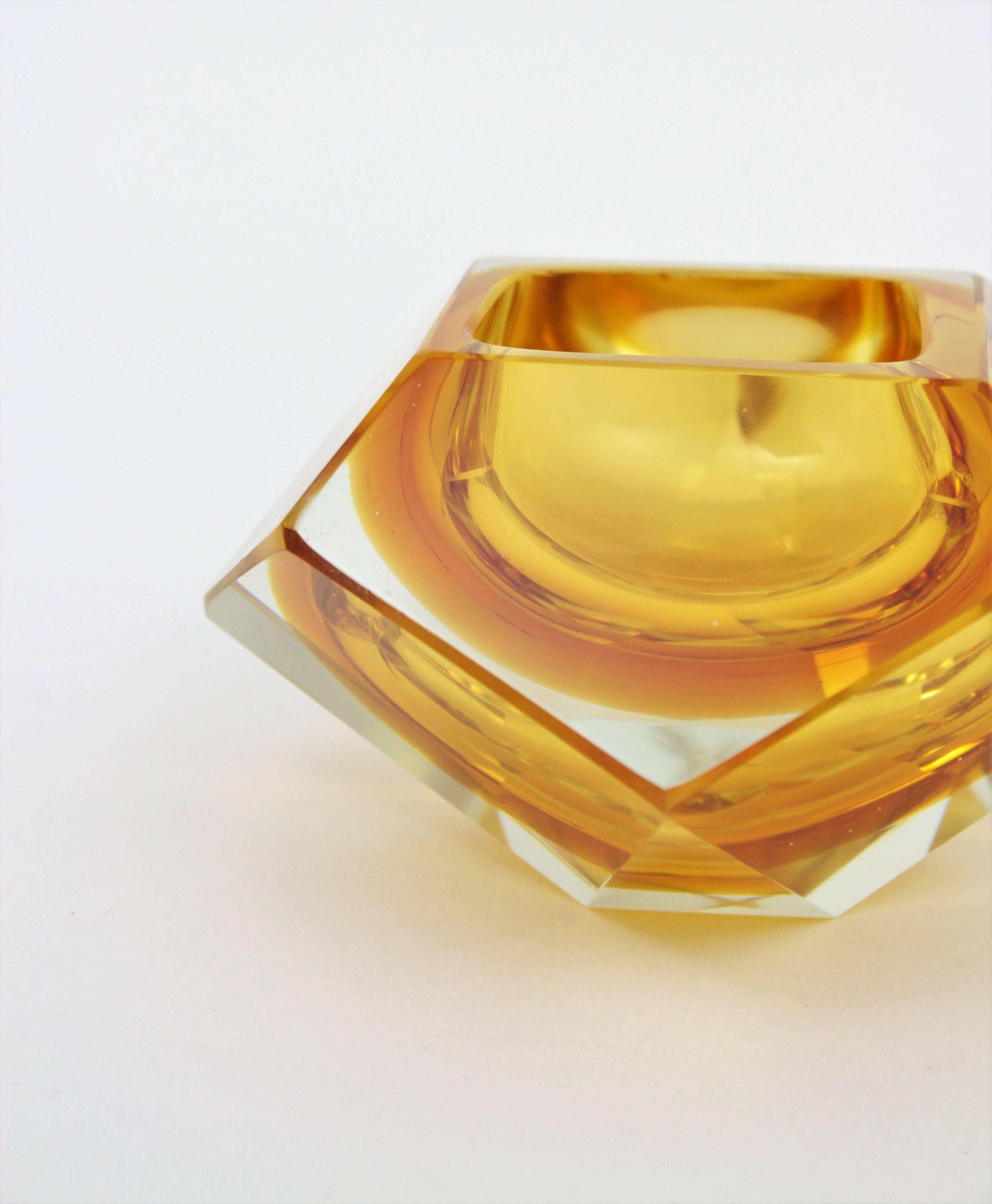 Flavio Poli Murano Orange Yellow Sommerso Faceted Art Glass Bowl 1