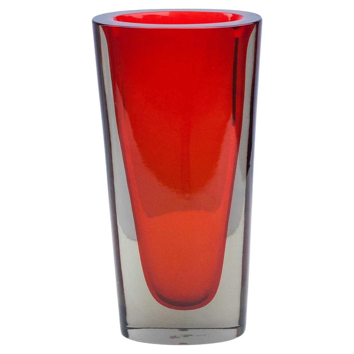 Flavio Poli Murano Seguso Vase Red, 1960s For Sale