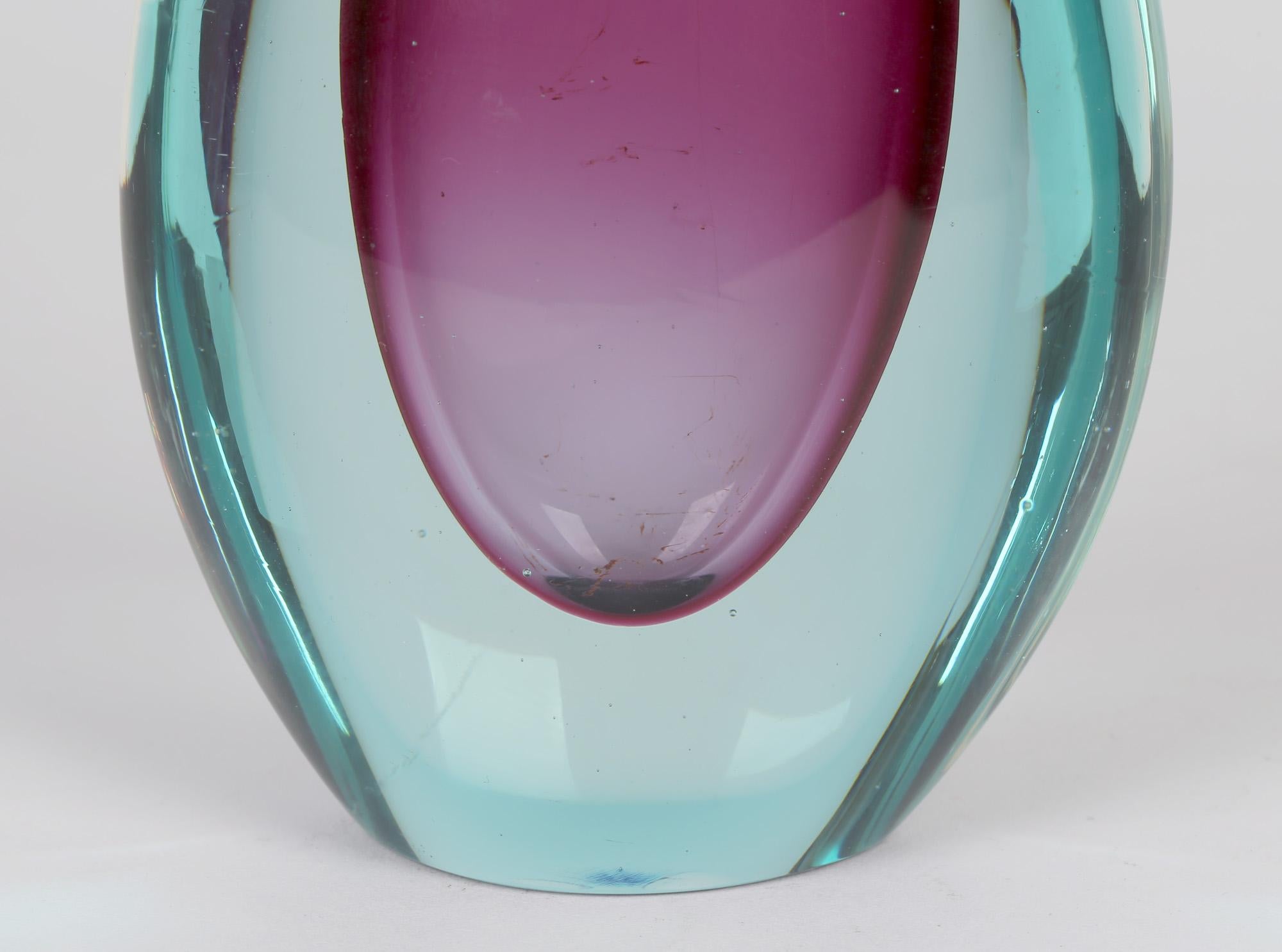 Flavio Poli Murano Sommerso Blue & Purple Art Glass Vase 3
