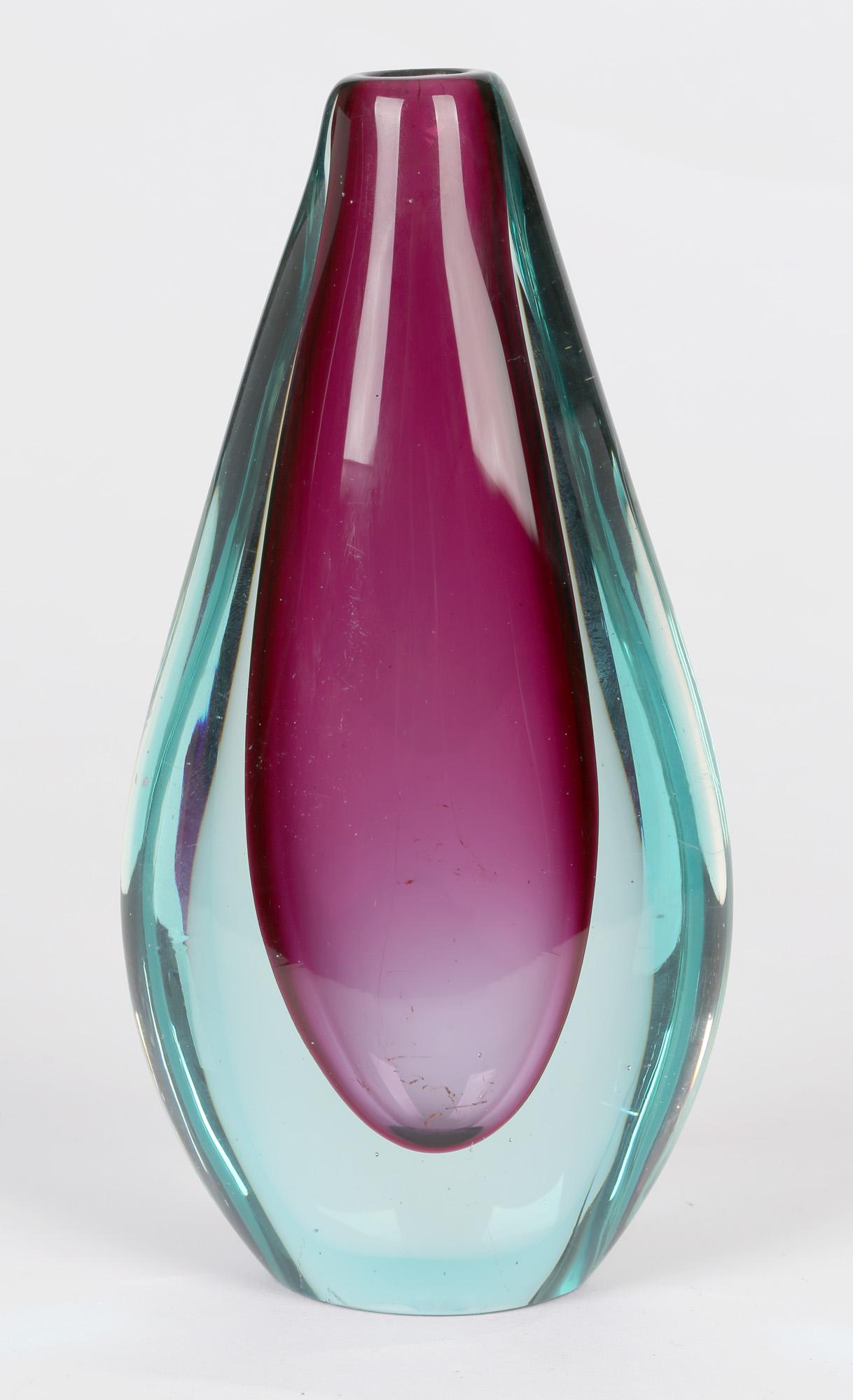 Flavio Poli Murano Sommerso Blue & Purple Art Glass Vase 4