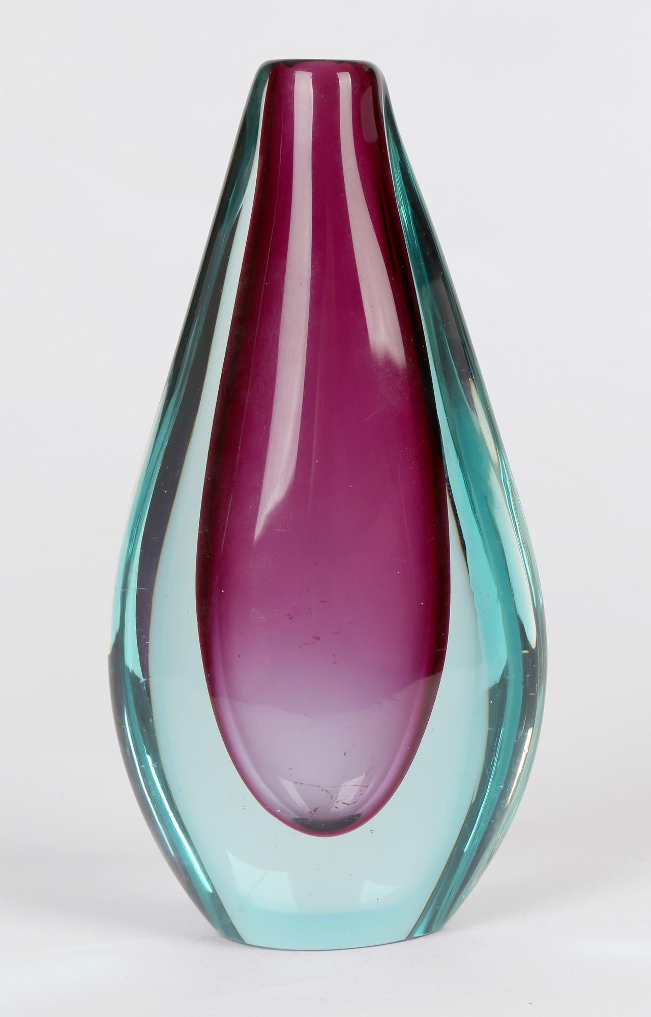Flavio Poli Murano Sommerso Blue & Purple Art Glass Vase 6