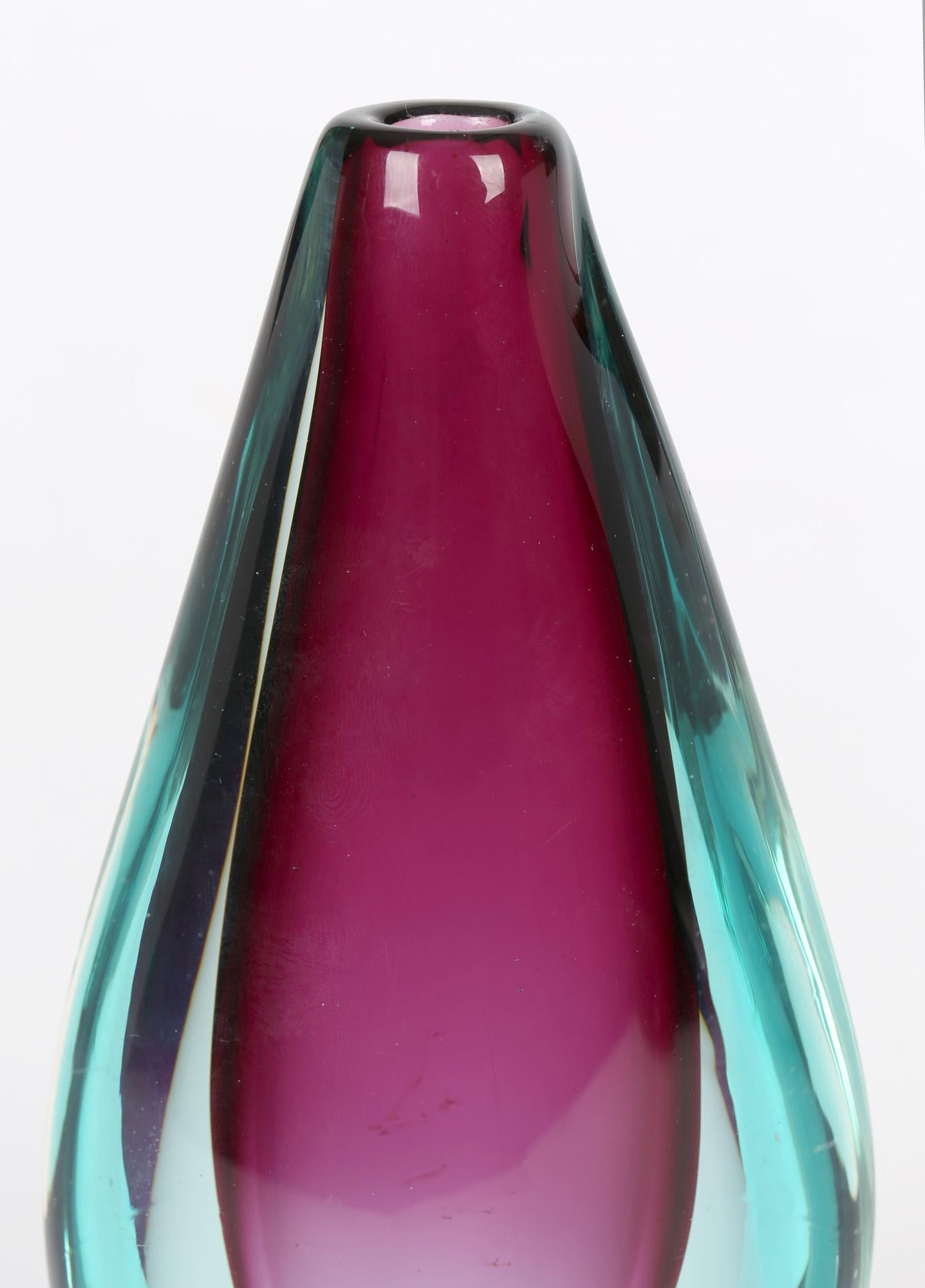 Mid-Century Modern Flavio Poli Murano Sommerso Blue & Purple Art Glass Vase