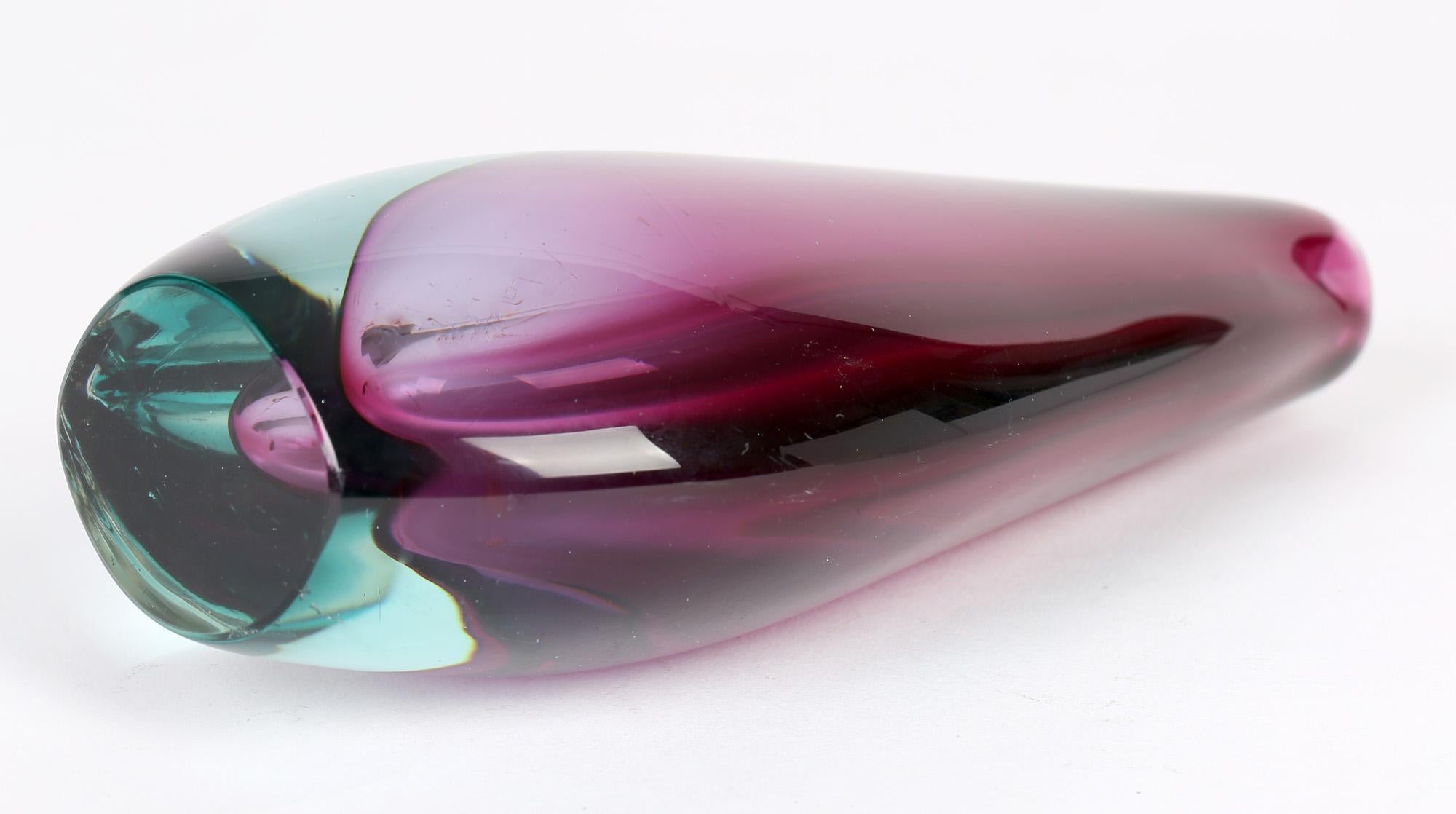 Italian Flavio Poli Murano Sommerso Blue & Purple Art Glass Vase