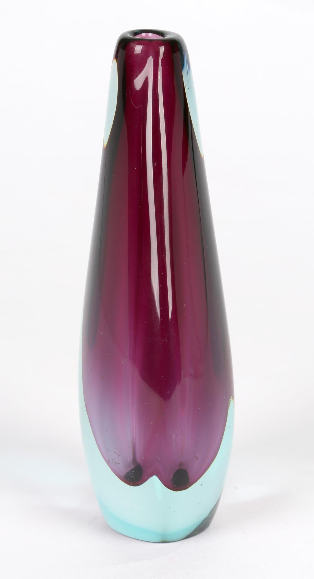 Hand-Crafted Flavio Poli Murano Sommerso Blue & Purple Art Glass Vase