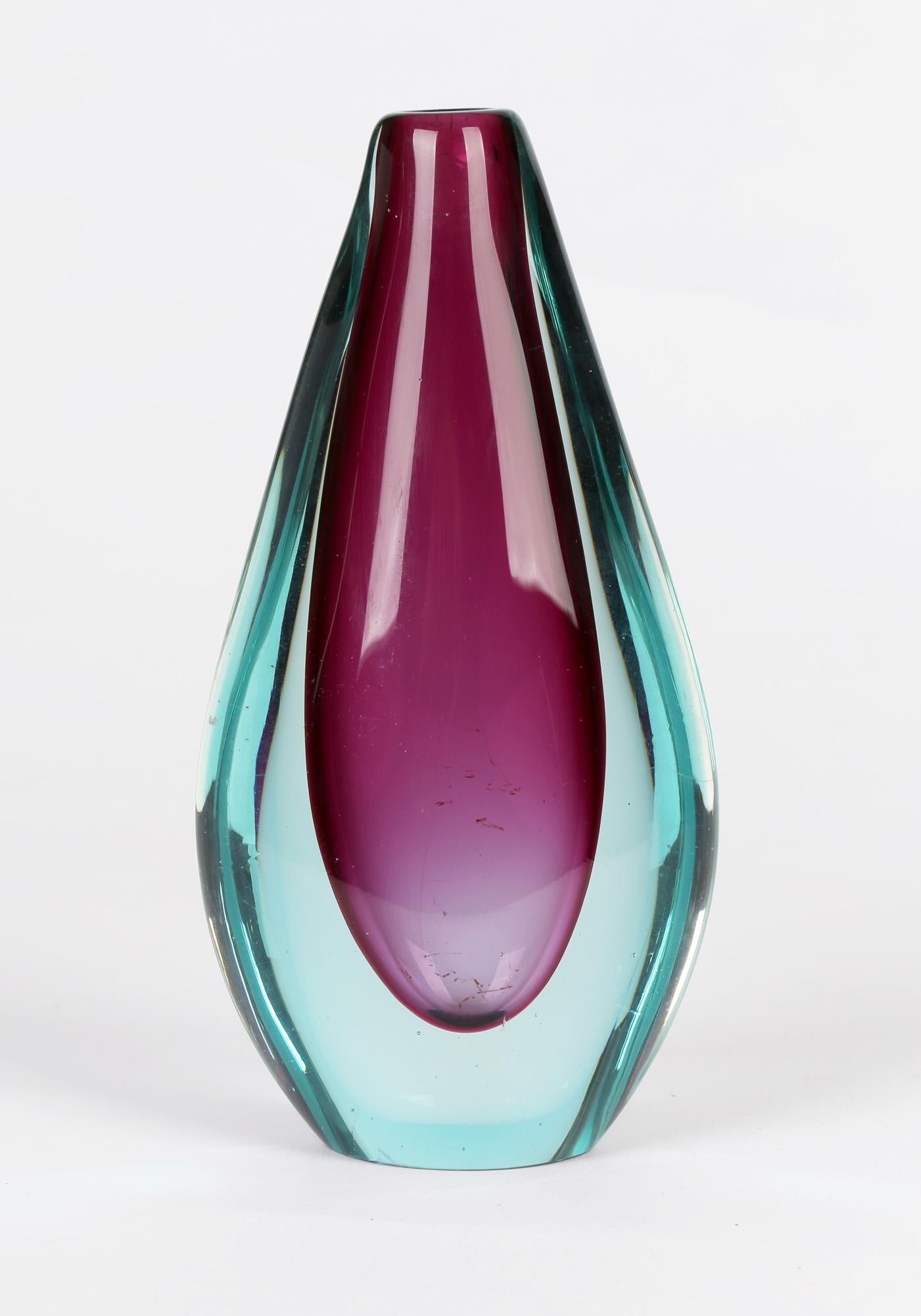 Blown Glass Flavio Poli Murano Sommerso Blue & Purple Art Glass Vase