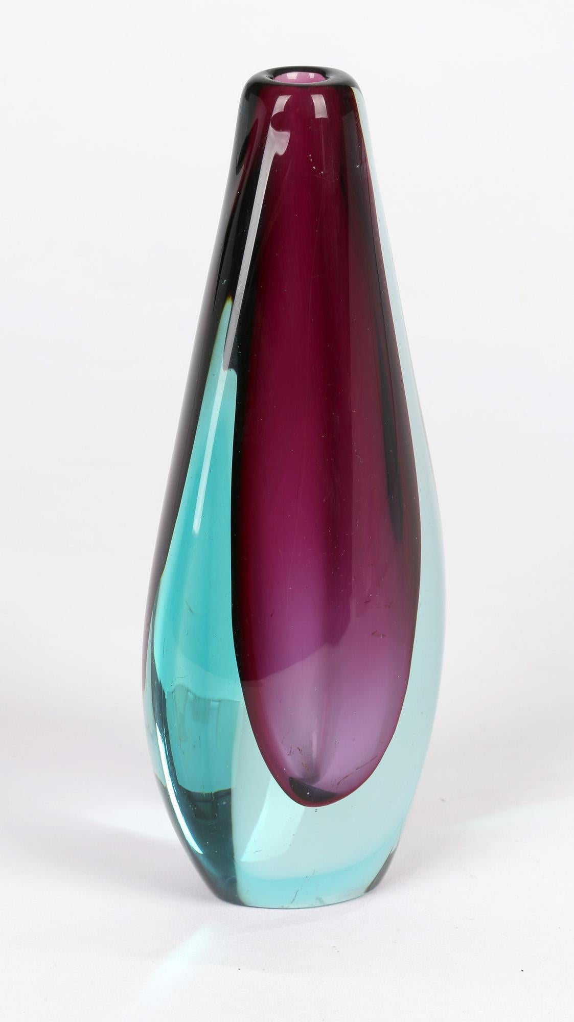 Flavio Poli Murano Sommerso Blue & Purple Art Glass Vase 1