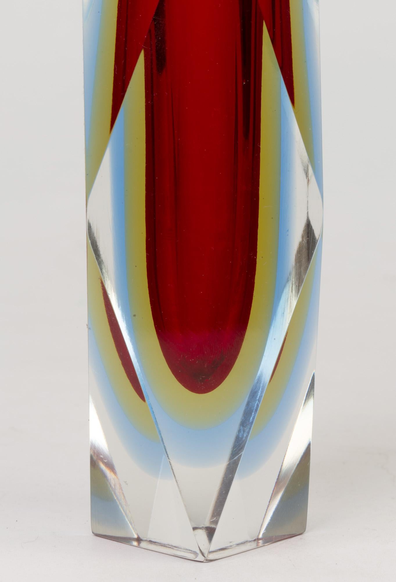 Flavio Poli Murano Sommerso Double Halo Facet Cut Art Glass Vase 4