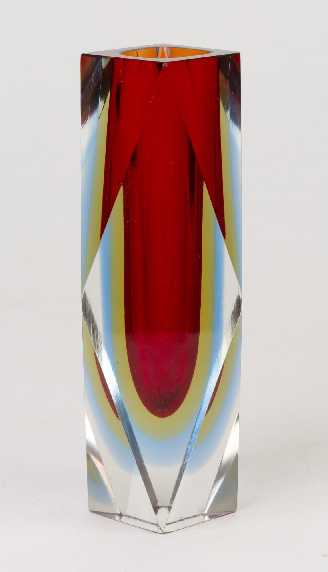Italian Flavio Poli Murano Sommerso Double Halo Facet Cut Art Glass Vase
