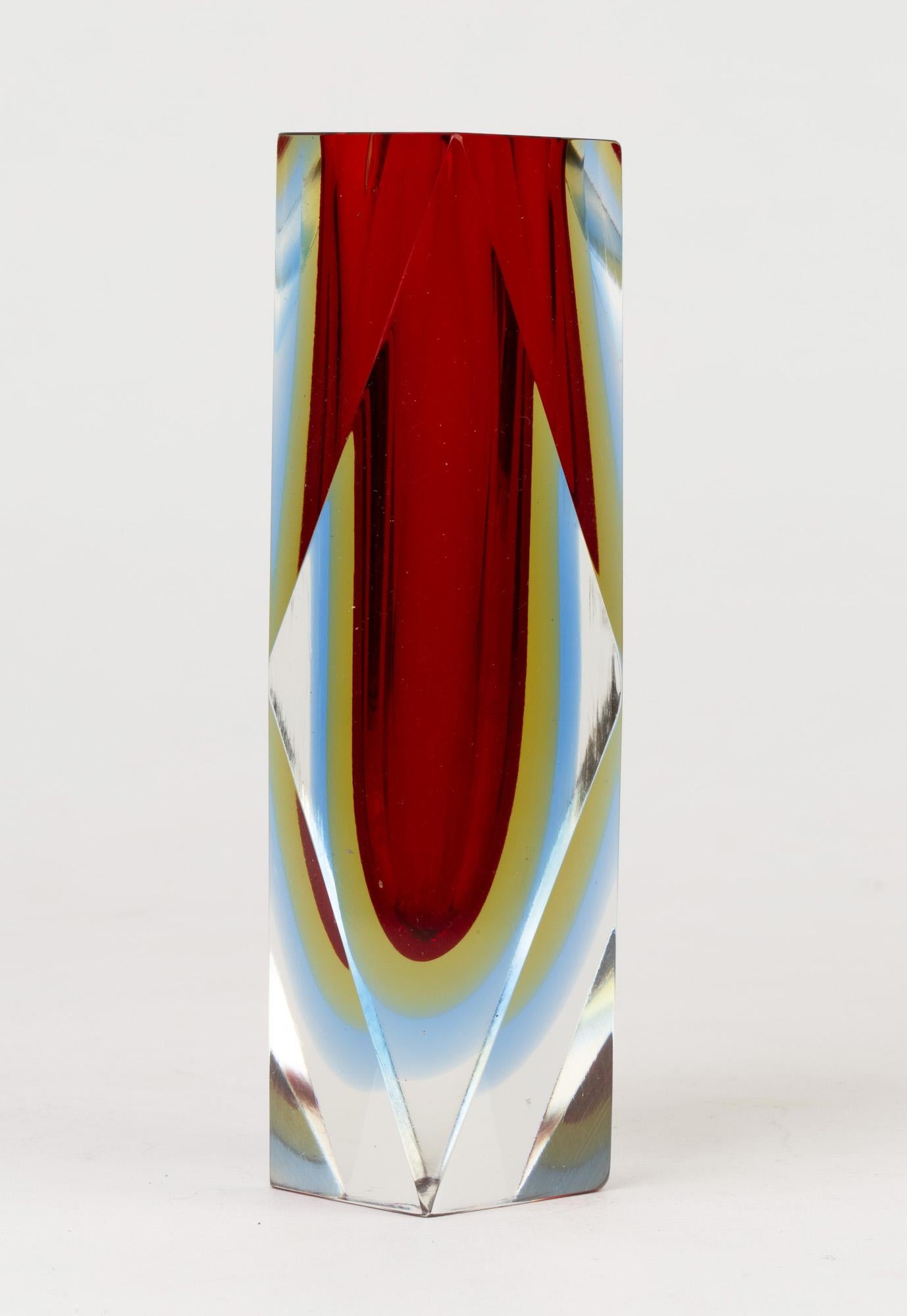 20th Century Flavio Poli Murano Sommerso Double Halo Facet Cut Art Glass Vase