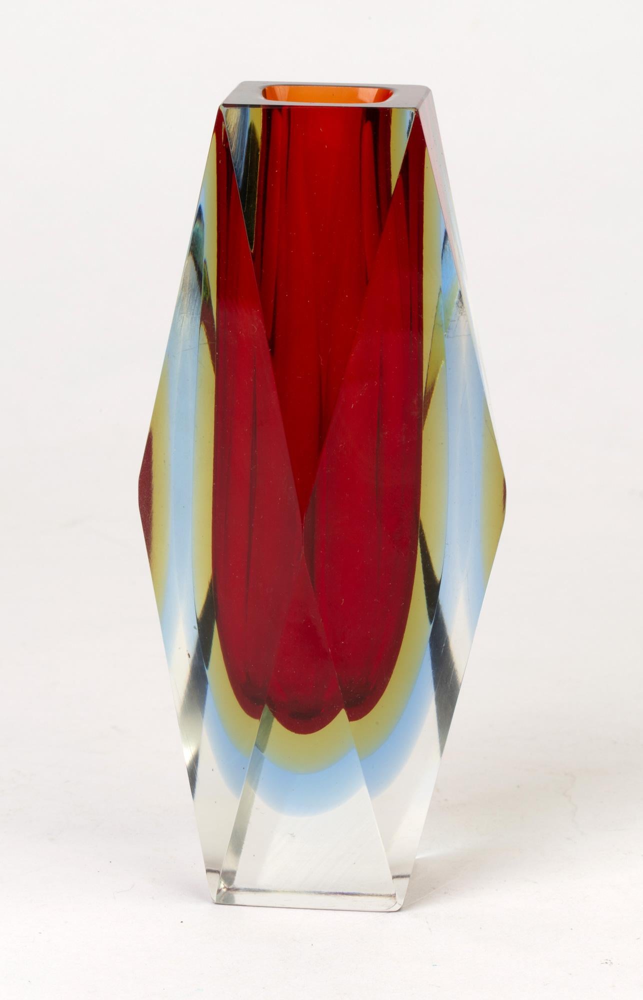 Flavio Poli Murano Sommerso Double Halo Facet Cut Art Glass Vase 2