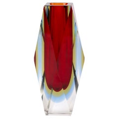 Flavio Poli Murano Sommerso Double Halo Facet Cut Art Glass Vase