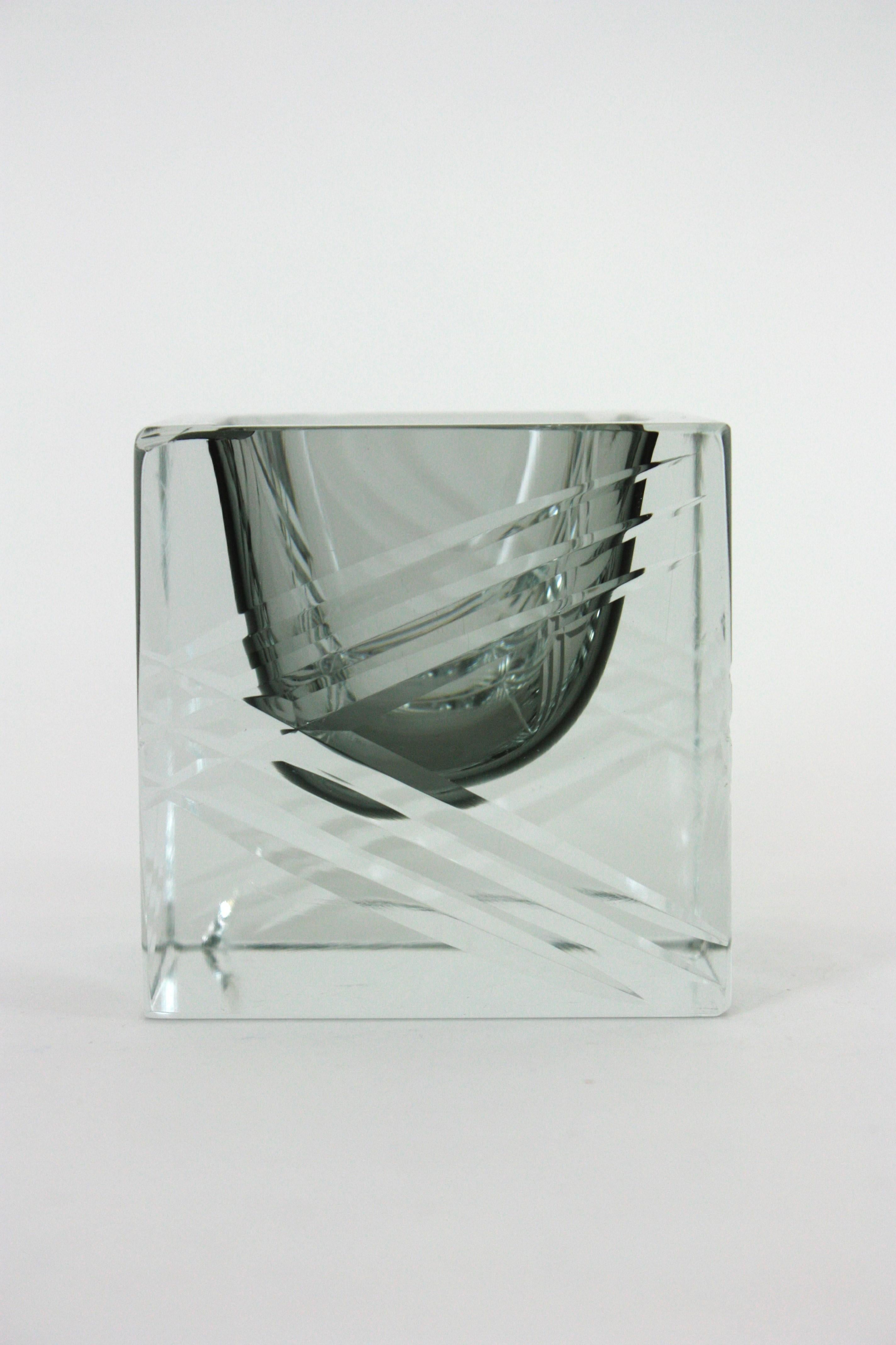 Flavio Poli Murano Sommerso Grau Facettiertes Kunstglas Schale / Aschenbecher im Angebot 5
