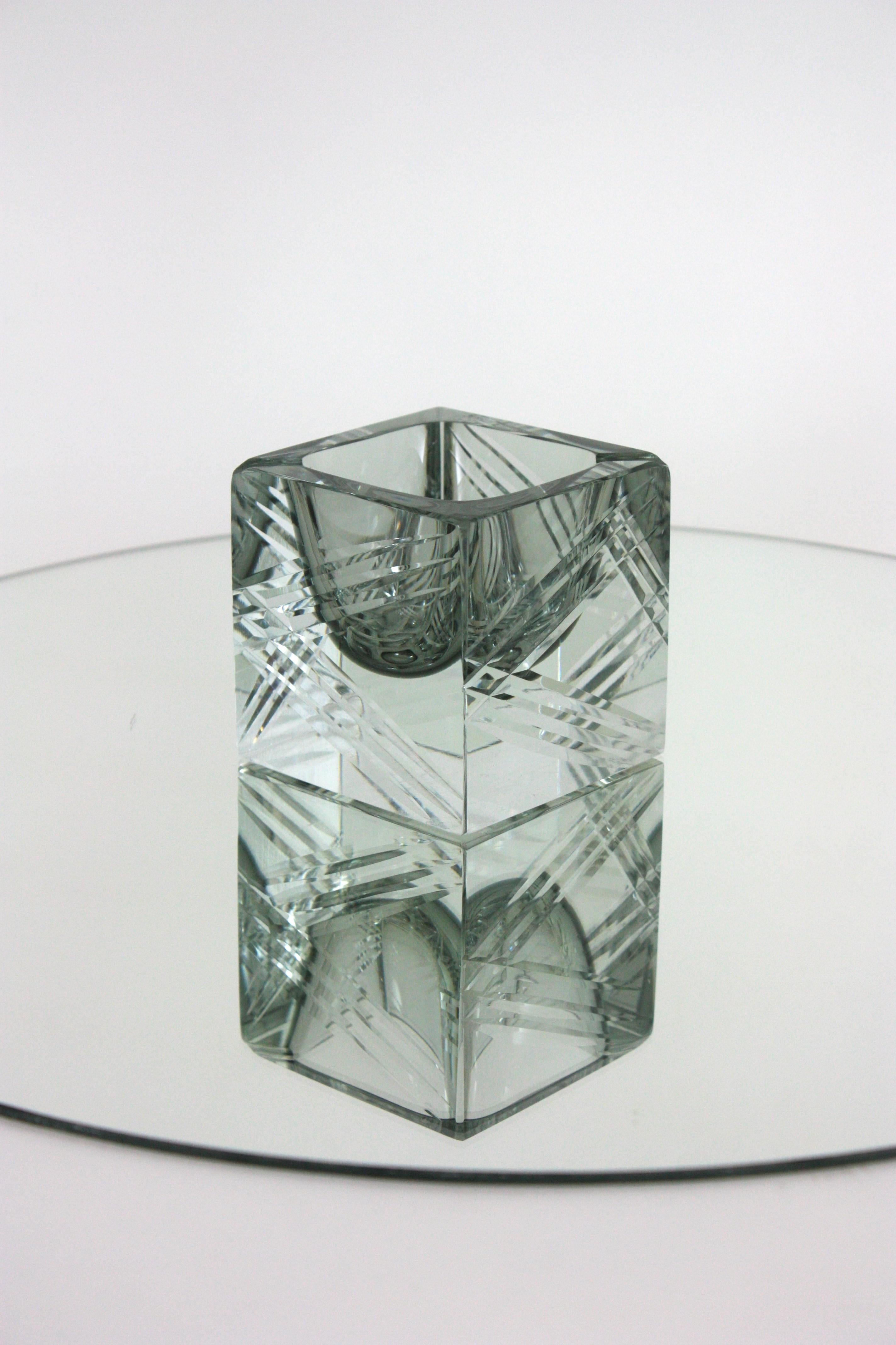 Flavio Poli Murano Sommerso Grau Facettiertes Kunstglas Schale / Aschenbecher im Angebot 6