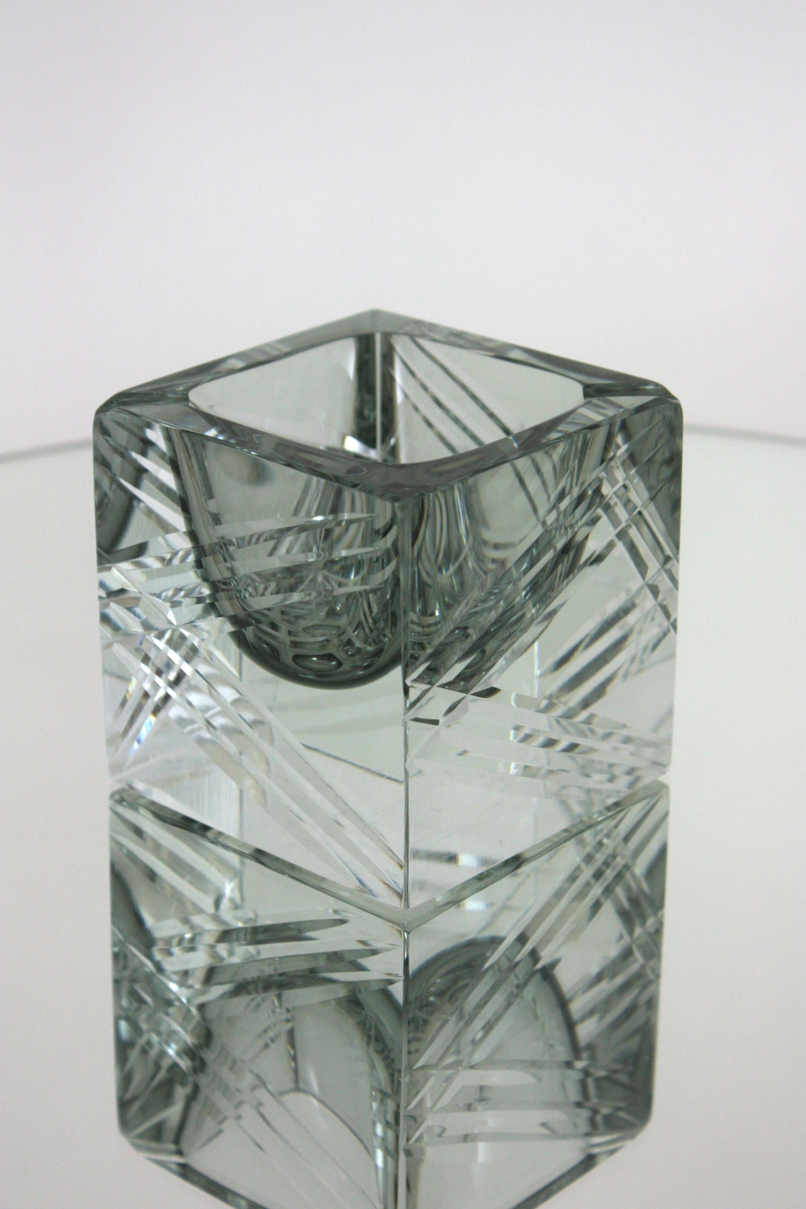Flavio Poli Murano Sommerso Grau Facettiertes Kunstglas Schale / Aschenbecher (Moderne der Mitte des Jahrhunderts) im Angebot