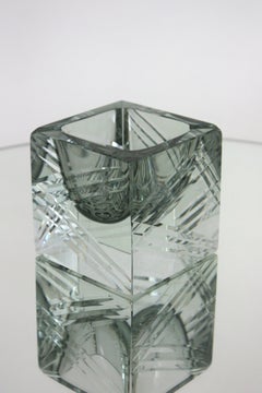 Flavio Poli Murano Sommerso Grey Faceted Art Glass Bowl / Ashtray, Italy 1960