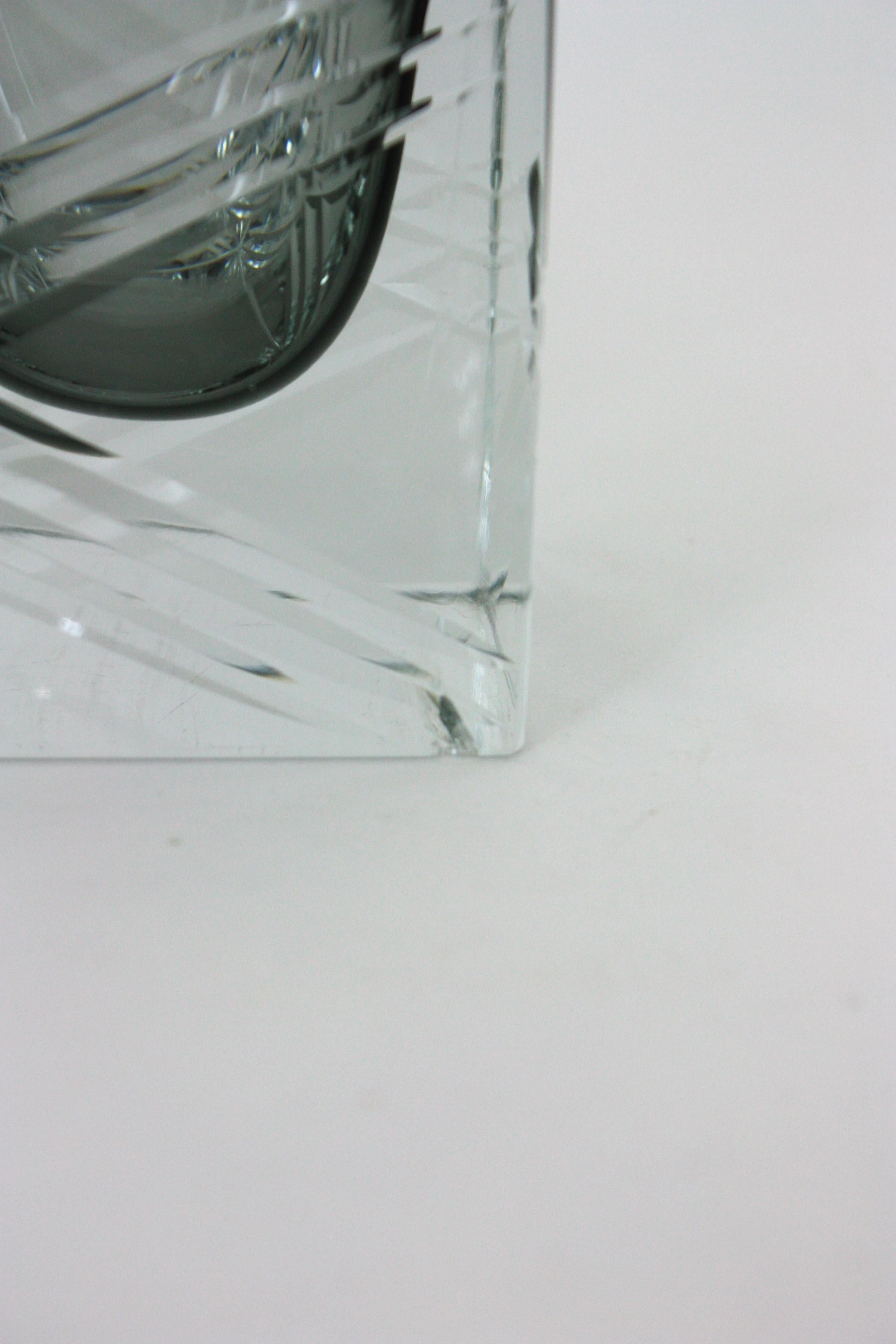 Flavio Poli Murano Sommerso Grau Facettiertes Kunstglas Schale / Aschenbecher im Angebot 1