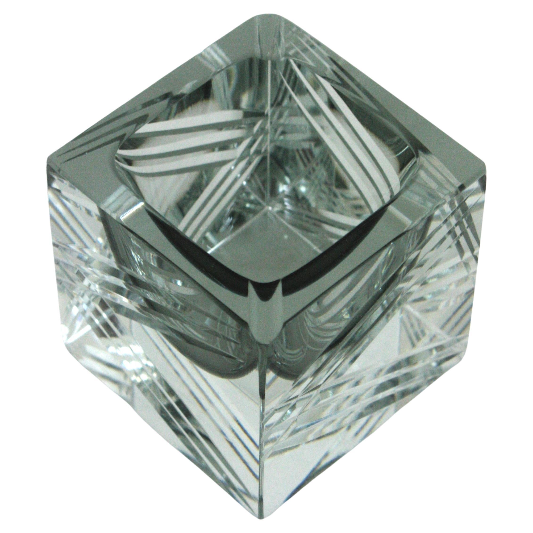 Flavio Poli Murano Sommerso Grey Faceted Art Glass Bowl / Ashtray