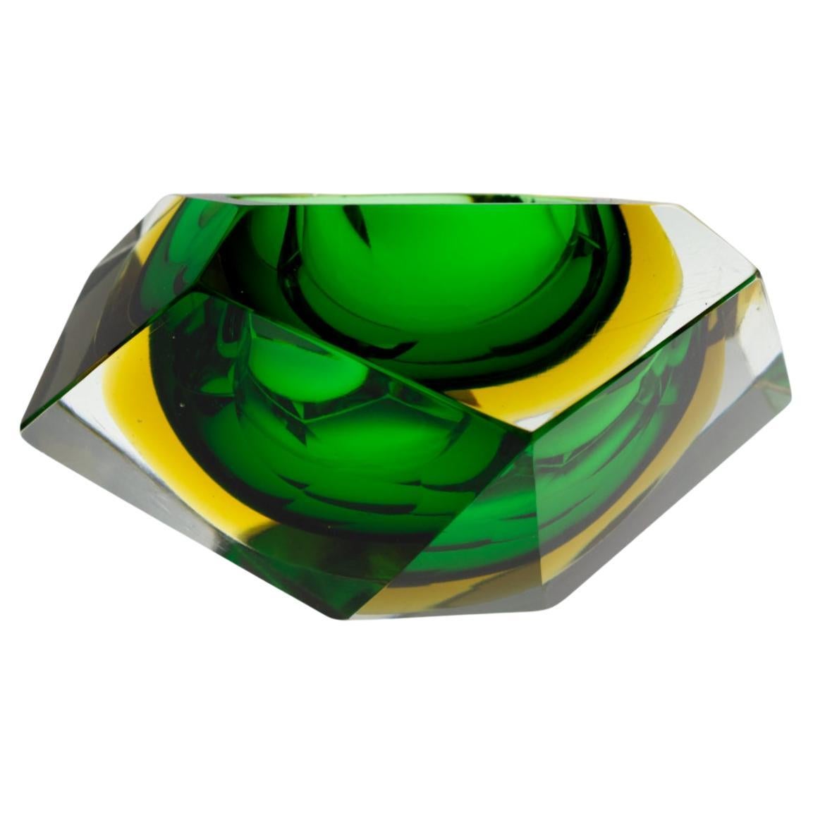  Murano Sommerso  Green Faceted Glass  Bowl by Flavio Poli 1960´s