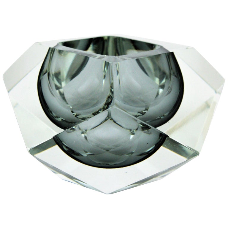 Flavio Poli Murano Sommerso Smoked Grey Faceted Glass Giant Bowl at 1stDibs