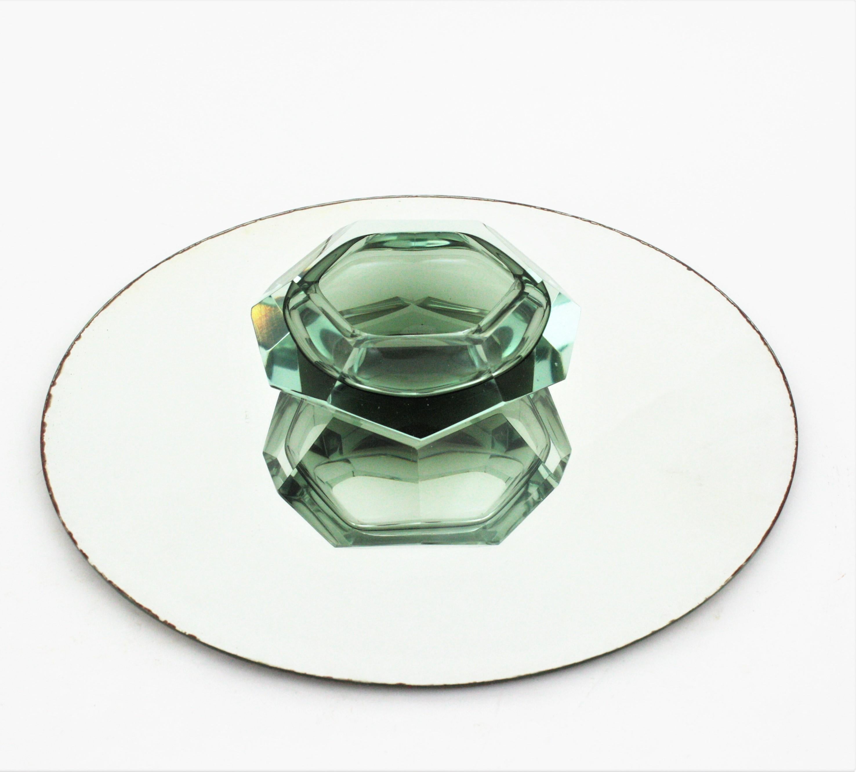Glass Flavio Poli Murano Sommerso Smoked Grey Faceted Bowl