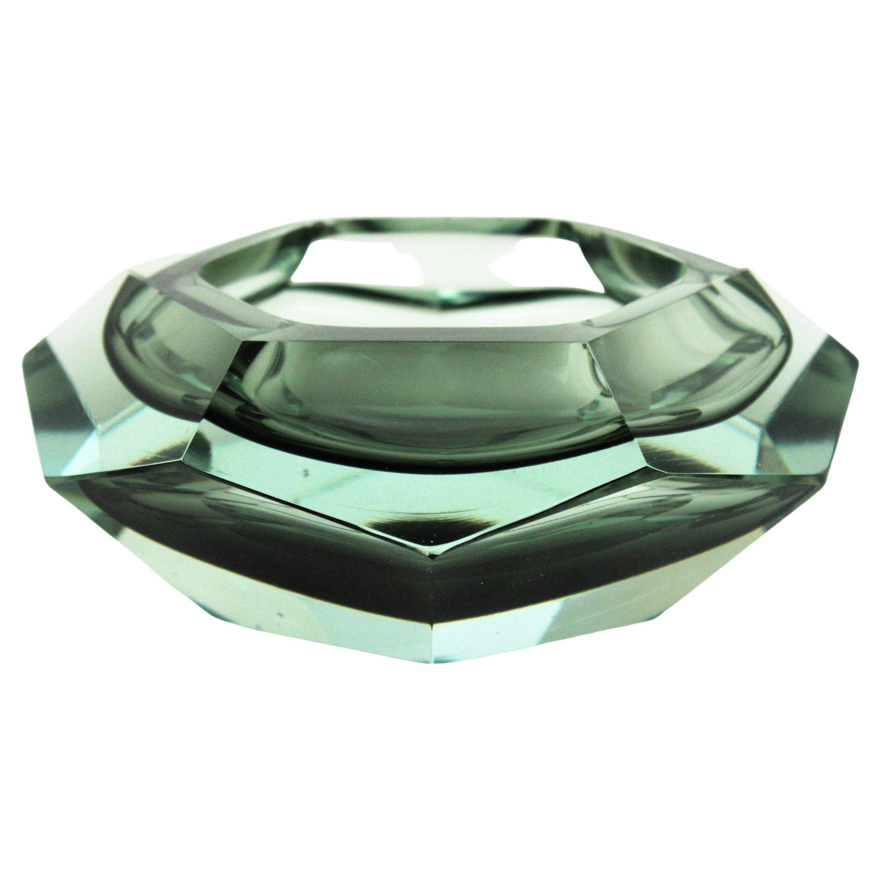 Flavio Poli Murano Sommerso Smoked Grey Faceted Bowl