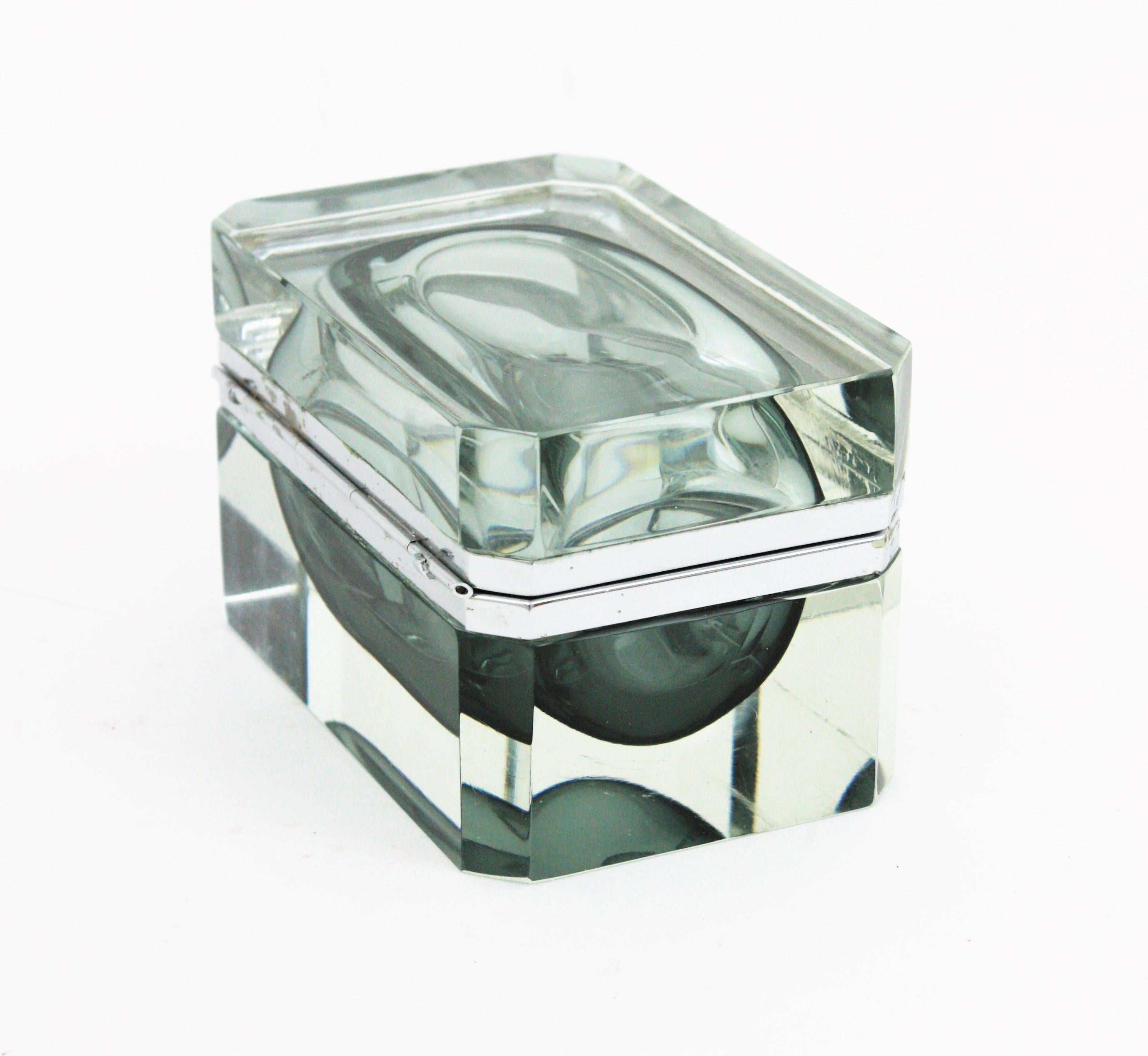 Flavio Poli Murano Sommerso Smoked Grey Faceted Glass Box For Sale 4