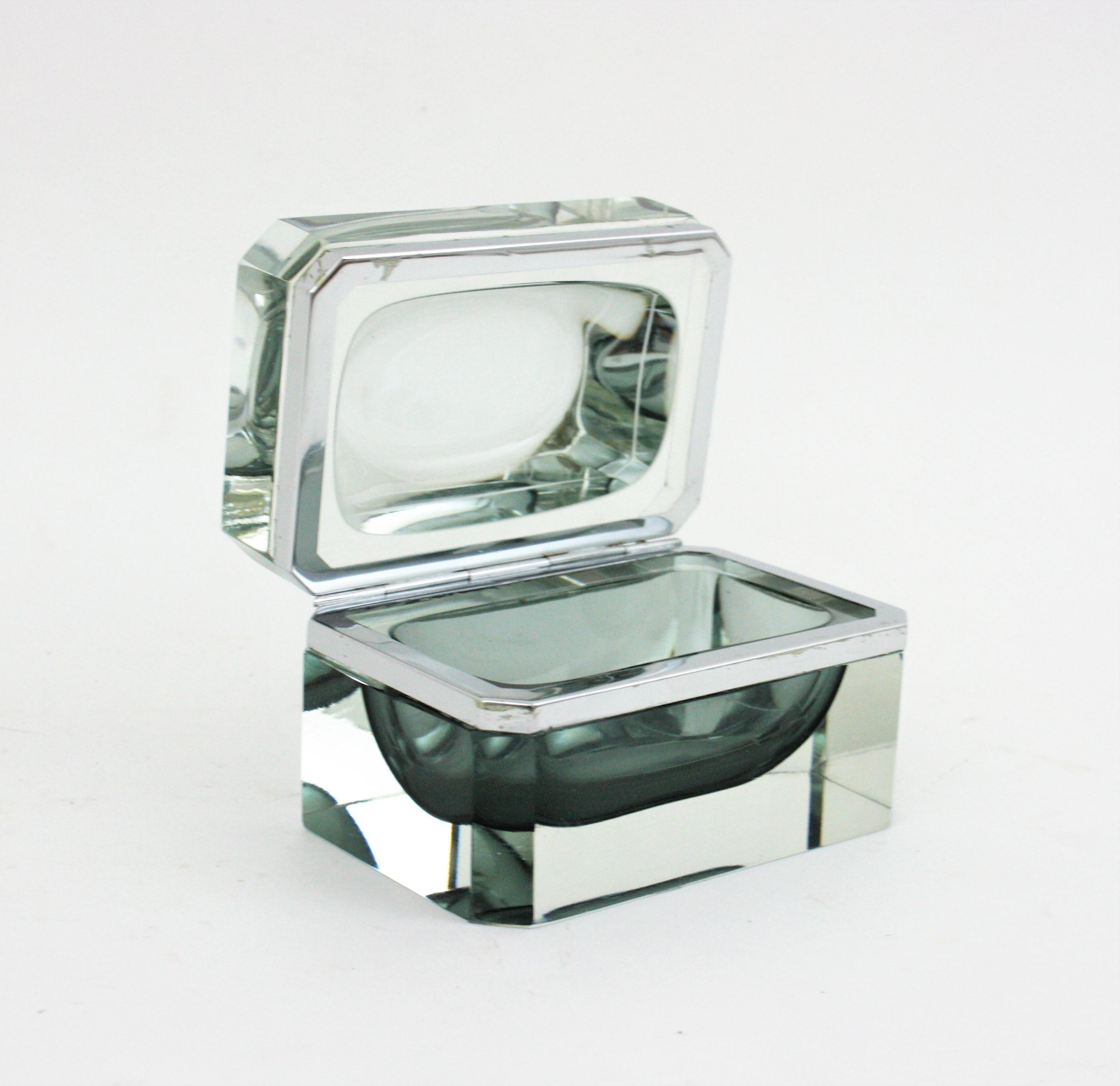 Flavio Poli Murano Sommerso Smoked Grey Faceted Glass Box For Sale 5