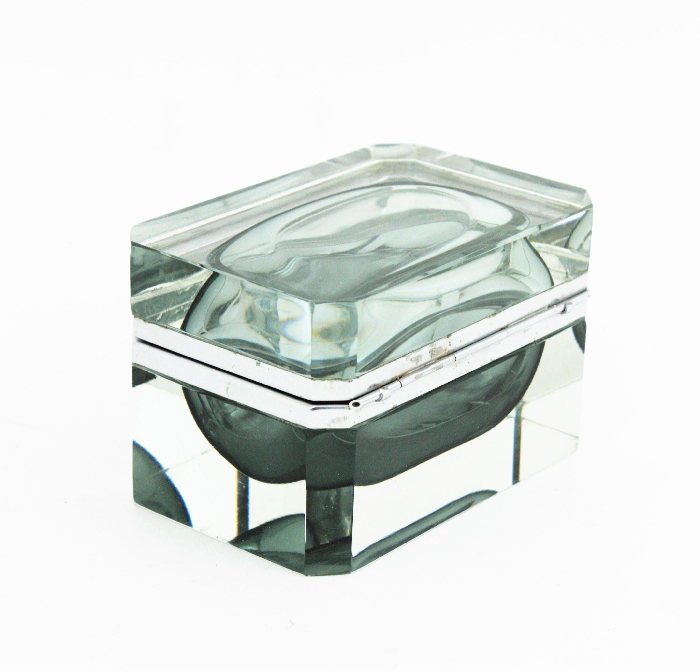 Flavio Poli Murano Sommerso Smoked Grey Faceted Glass Box For Sale 8