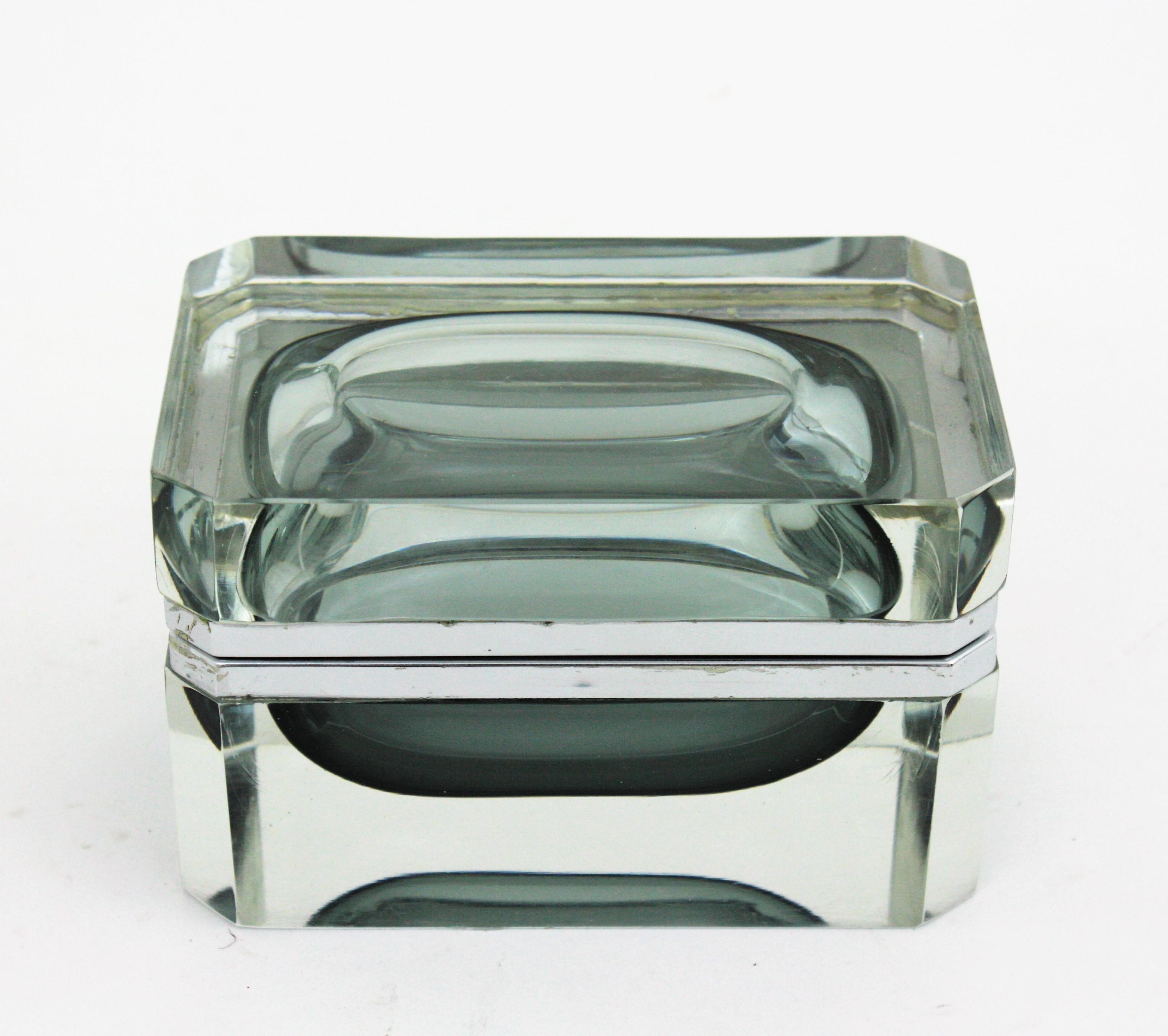 Flavio Poli Murano Sommerso Smoked Grey Faceted Glass Box For Sale 9
