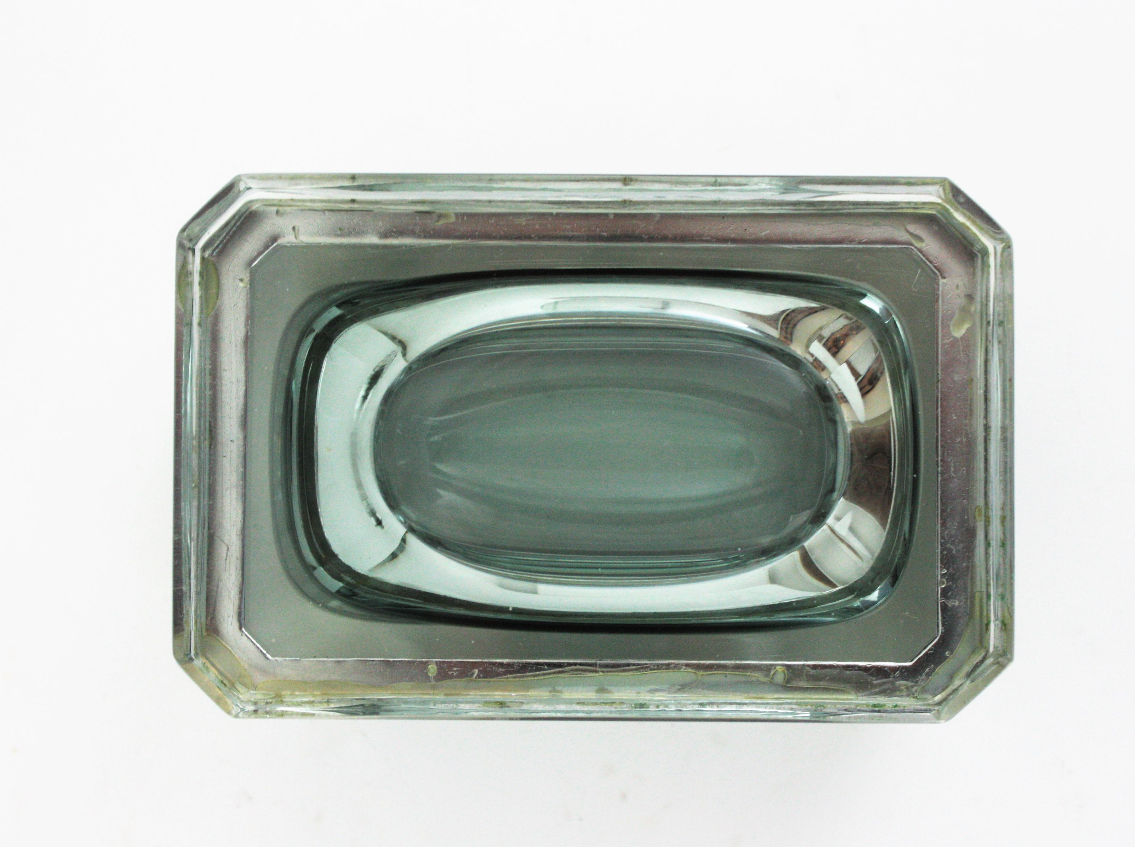Flavio Poli Murano Sommerso Smoked Grey Faceted Glass Box For Sale 10