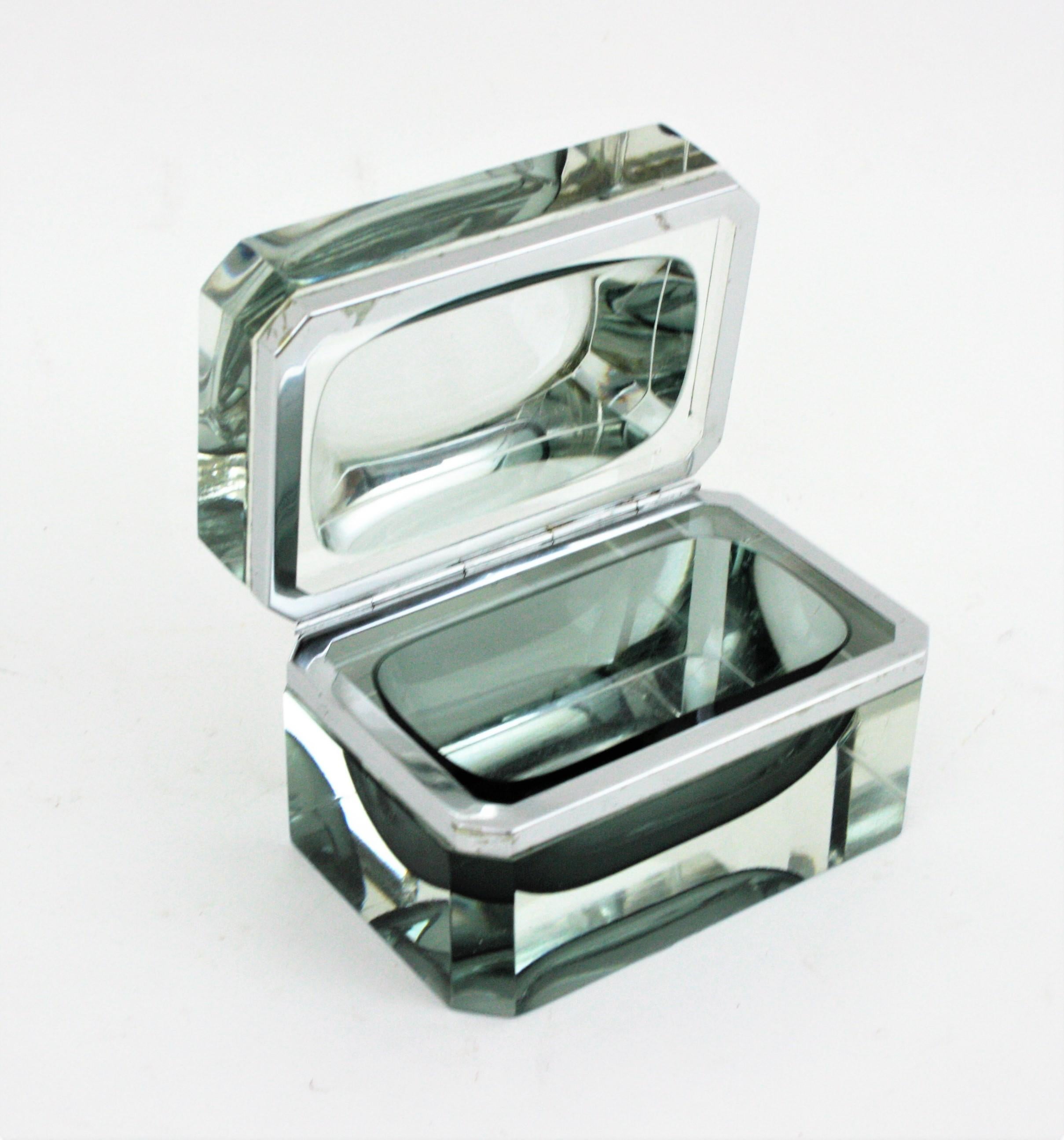 Flavio Poli Murano Sommerso Smoked Grey Faceted Glass Box For Sale 11
