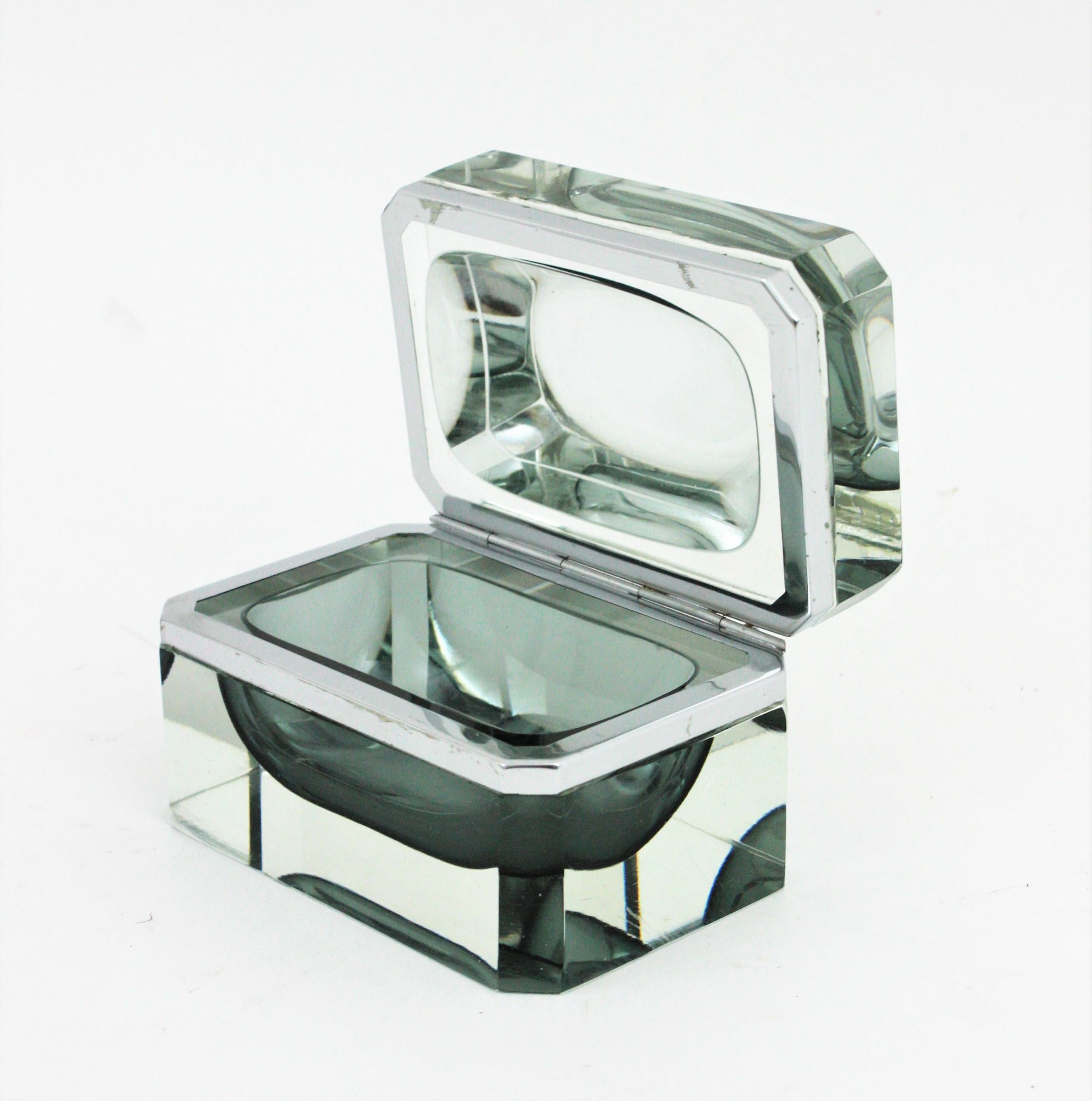 Flavio Poli Murano Sommerso Smoked Grey Faceted Glass Box For Sale 2