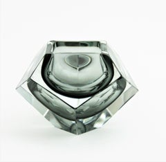 Flavio Poli Murano Sommerso Smoked Grey Faceted Glass Giant Bowl