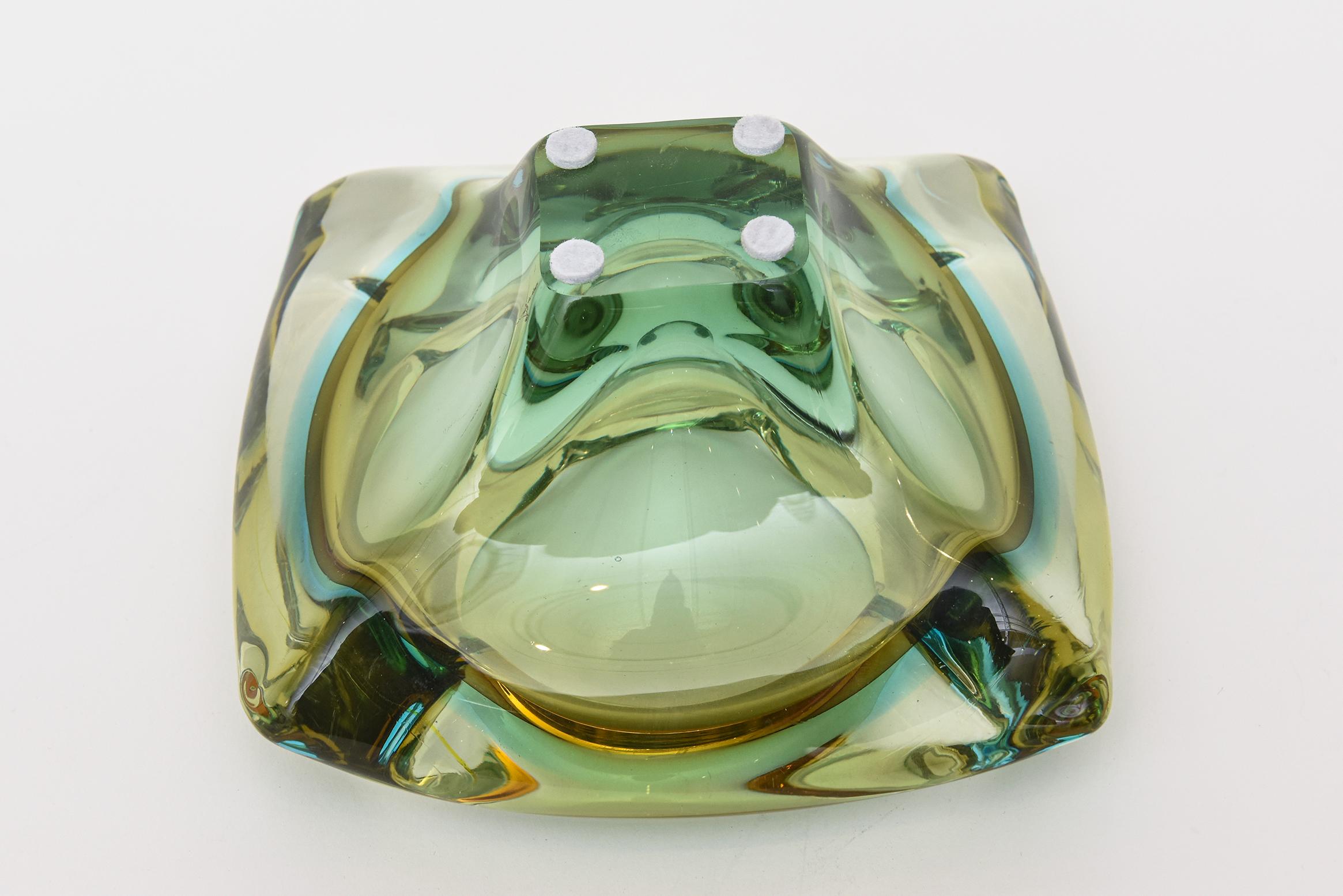 Flavio Poli Murano Sommerso Turquoise and Green Glass Bowl / Ashtray Vintage im Angebot 4