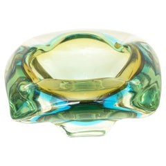 Flavio Poli Murano Sommerso Turquoise and Green Glass Bowl / Ashtray Vintage