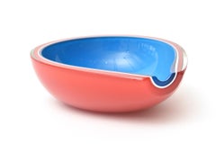 Vintage Flavio Poli Murano Red, Sapphire Blue, White Tear Drop Cased Glass Bowl