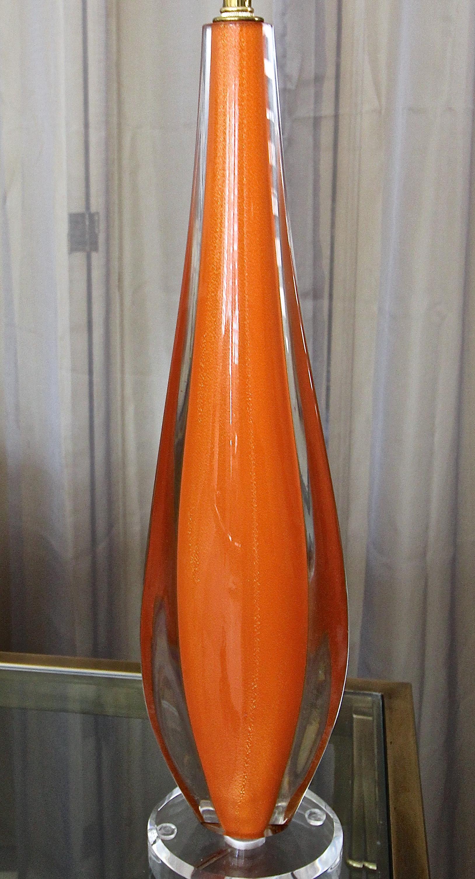 Flavio Poli Orange Murano Glass Table Lamp For Sale 5