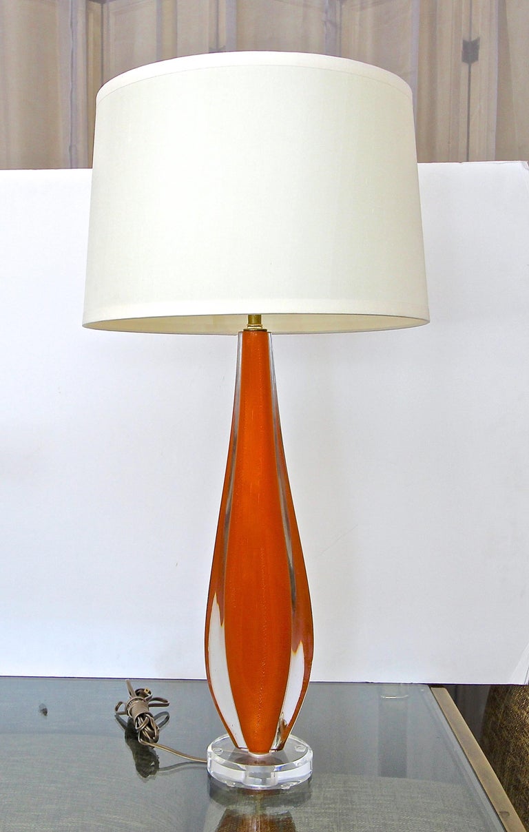 Flavio Poli Orange Murano Glass Table Lamp For Sale at 1stDibs