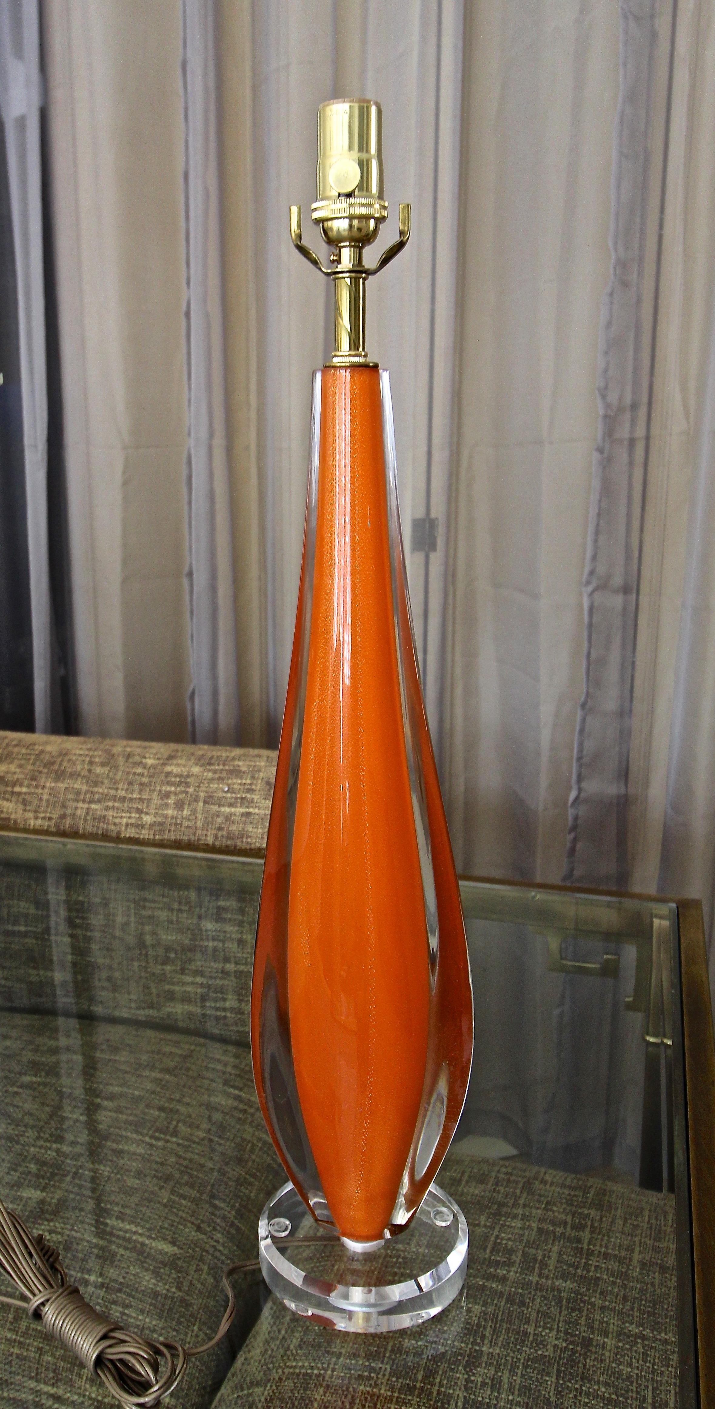 Flavio Poli Orange Murano Glas Tischlampe im Zustand „Gut“ im Angebot in Palm Springs, CA