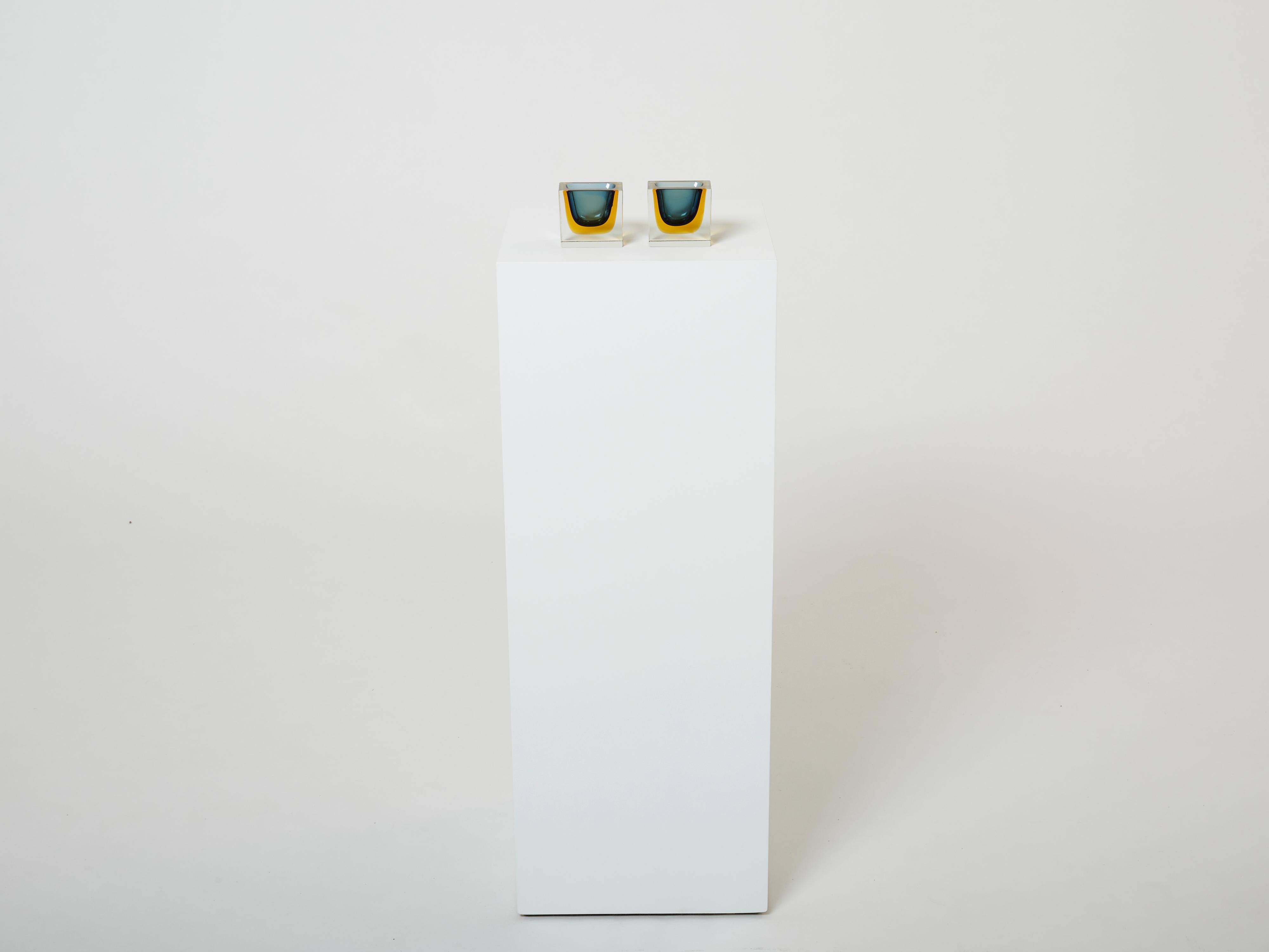 Paar facettierte kleine Schalen aus Muranoglas von Flavio Poli für Seguso 1960 (Mitte des 20. Jahrhunderts) im Angebot