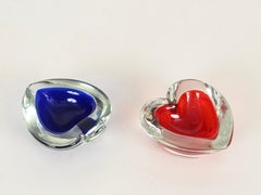 Flavio Poli Pair of Murano Sommerso Glass Ashtrays, Hearts & Spades, Italy, 1960