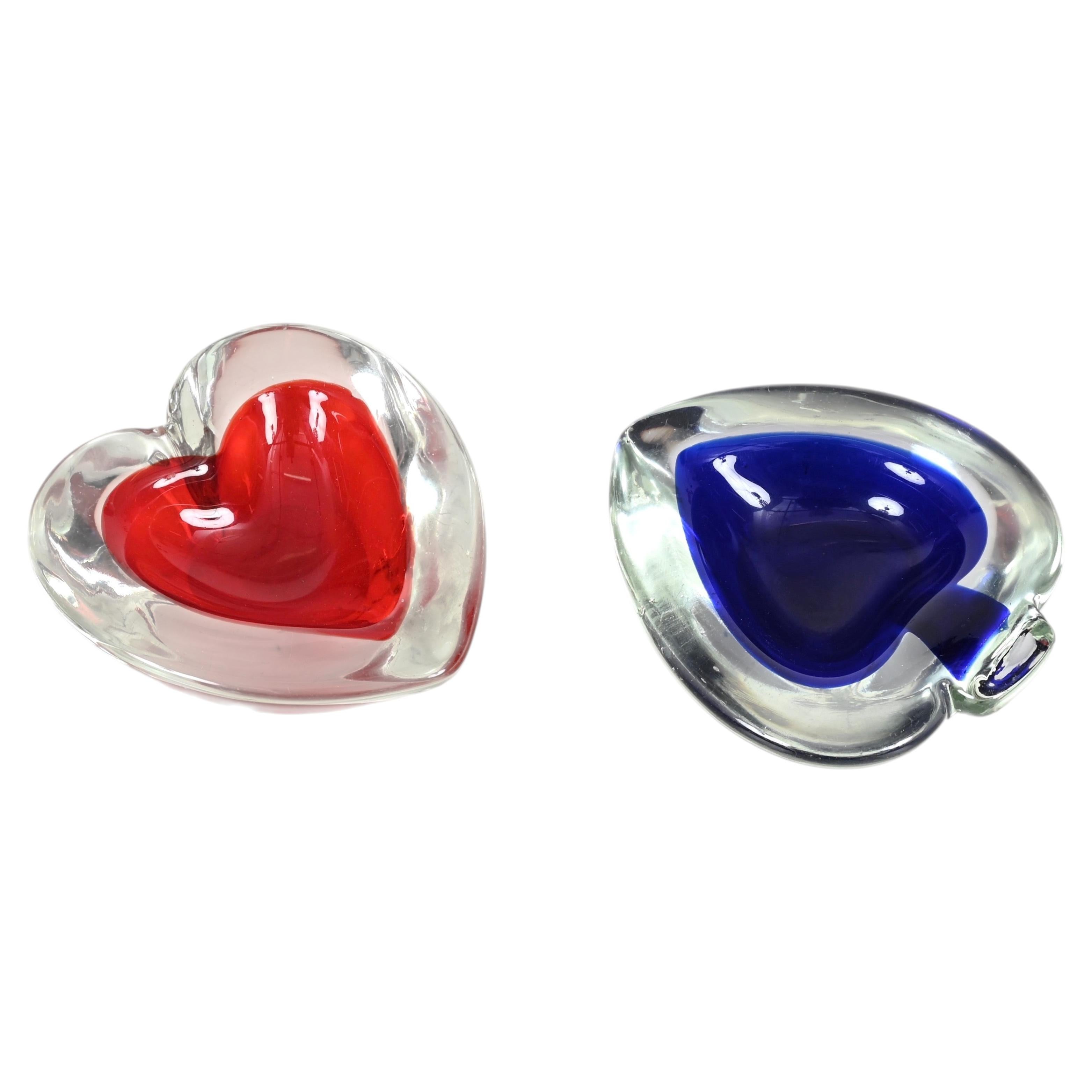 Flavio Poli Pareja de Ceniceros de Murano Glass Sommerso, Corazones y Picas, Italia, 1960
