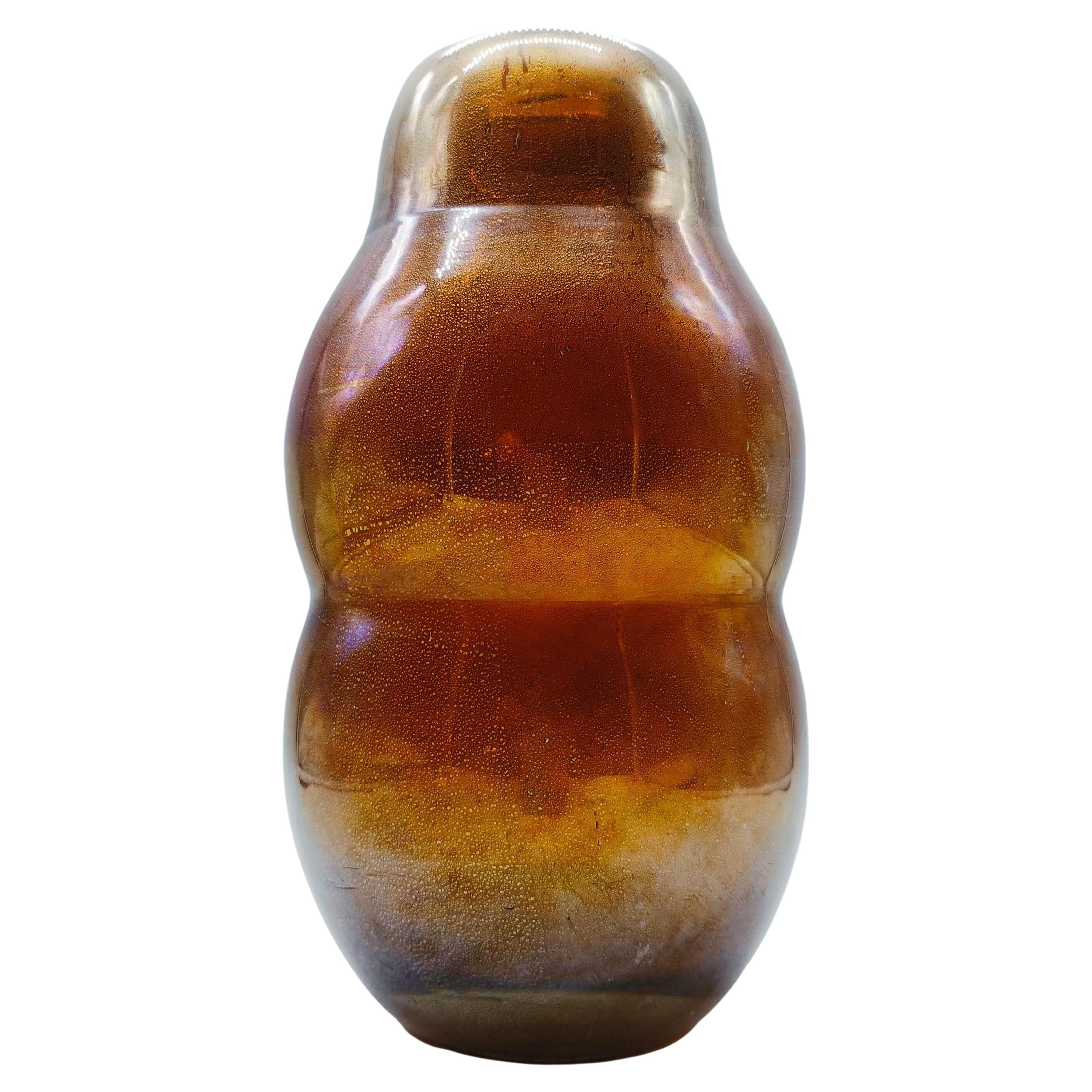 Flavio Poli for Seguso Murano Glass Vase With Gold Leaf, Italy 1930s
