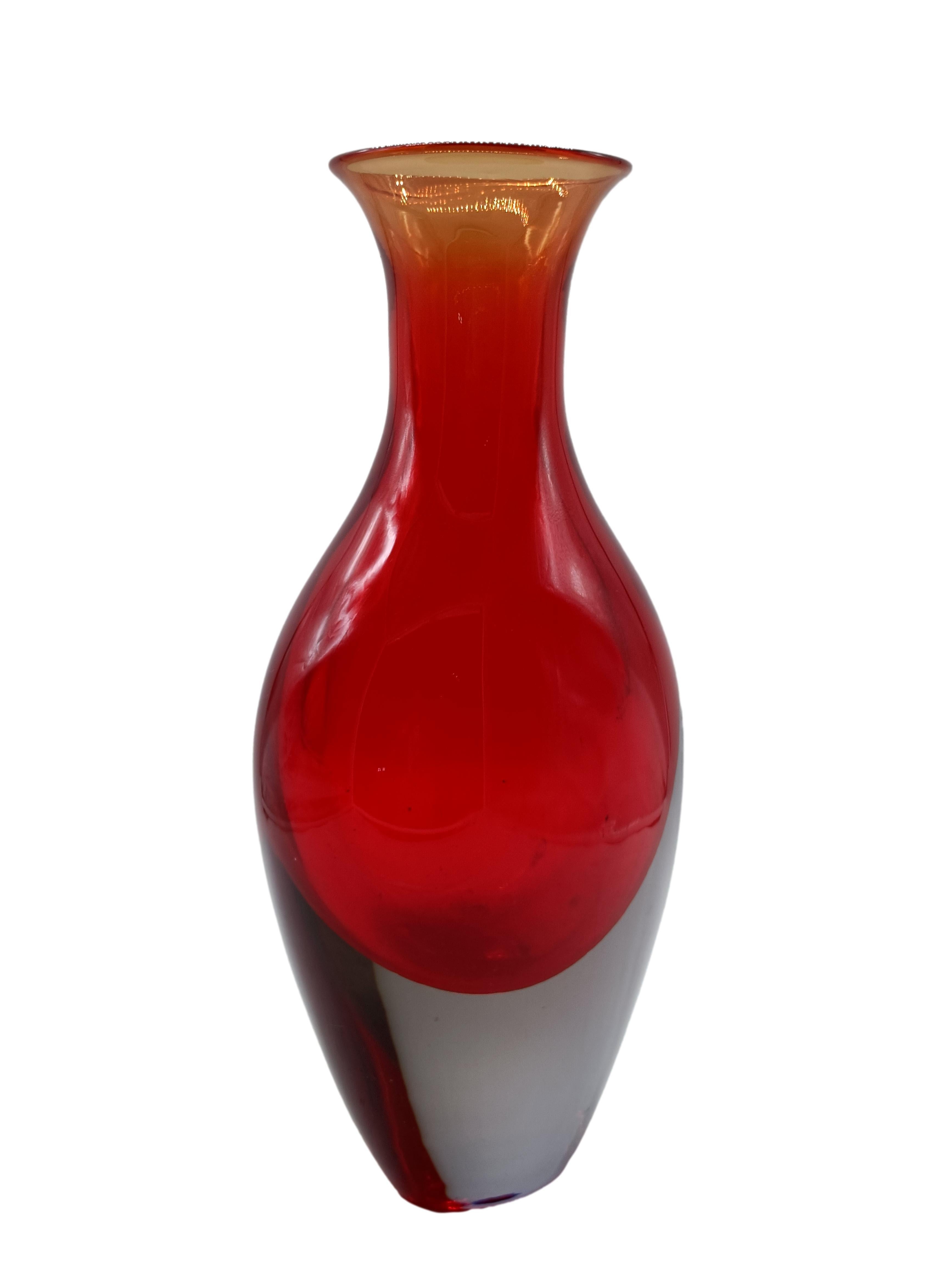 Murano Glass Flavio Poli per Seguso Vaso in Vetro di Murano Rosso e Grigio, Italia 1960s For Sale